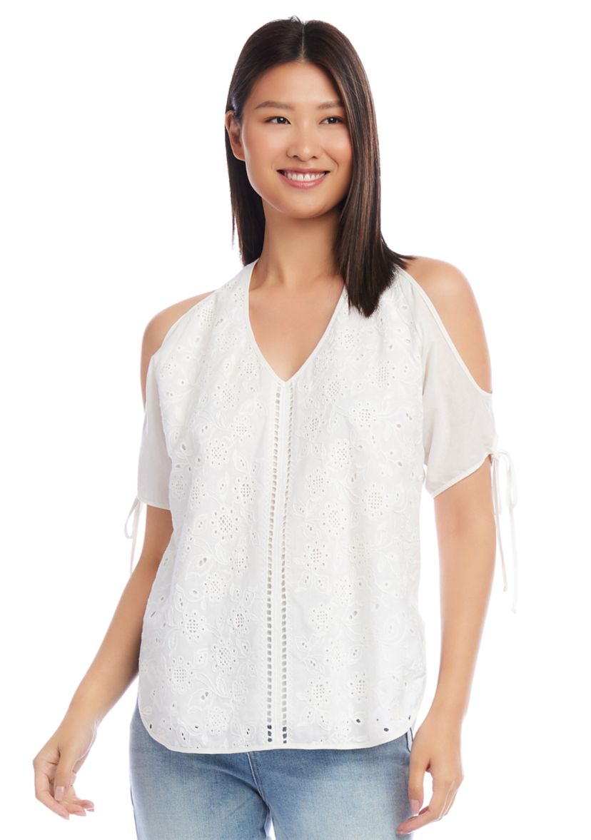 Womens Embroidered Cold Shoulder Top