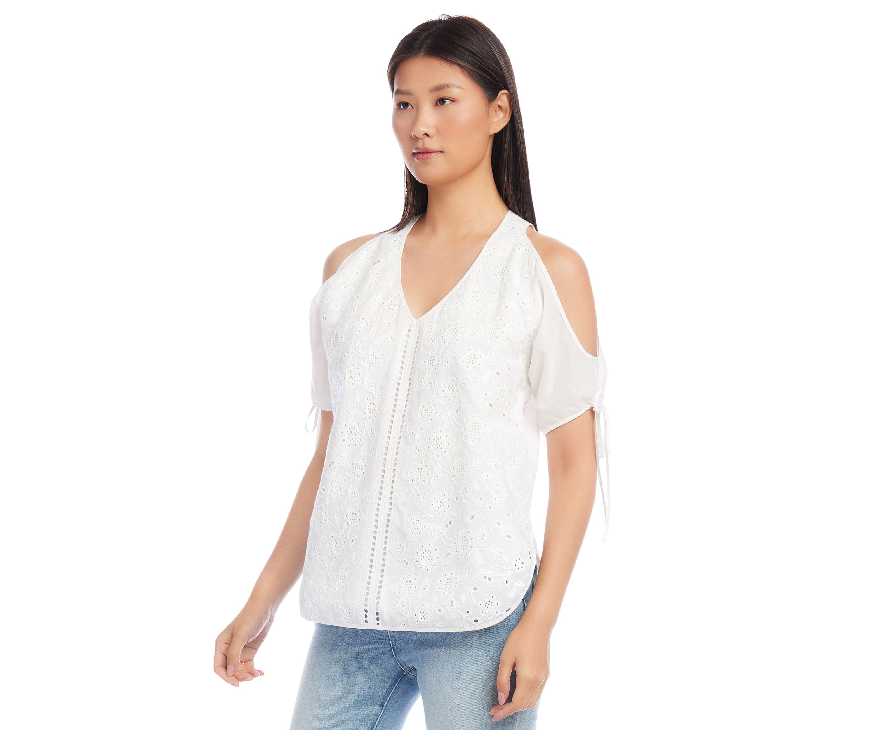 Womens Embroidered Cold Shoulder Top