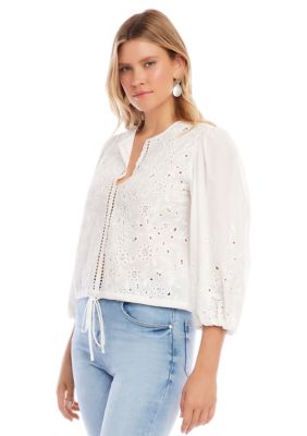 Women's Embroidered Tie Waist Top