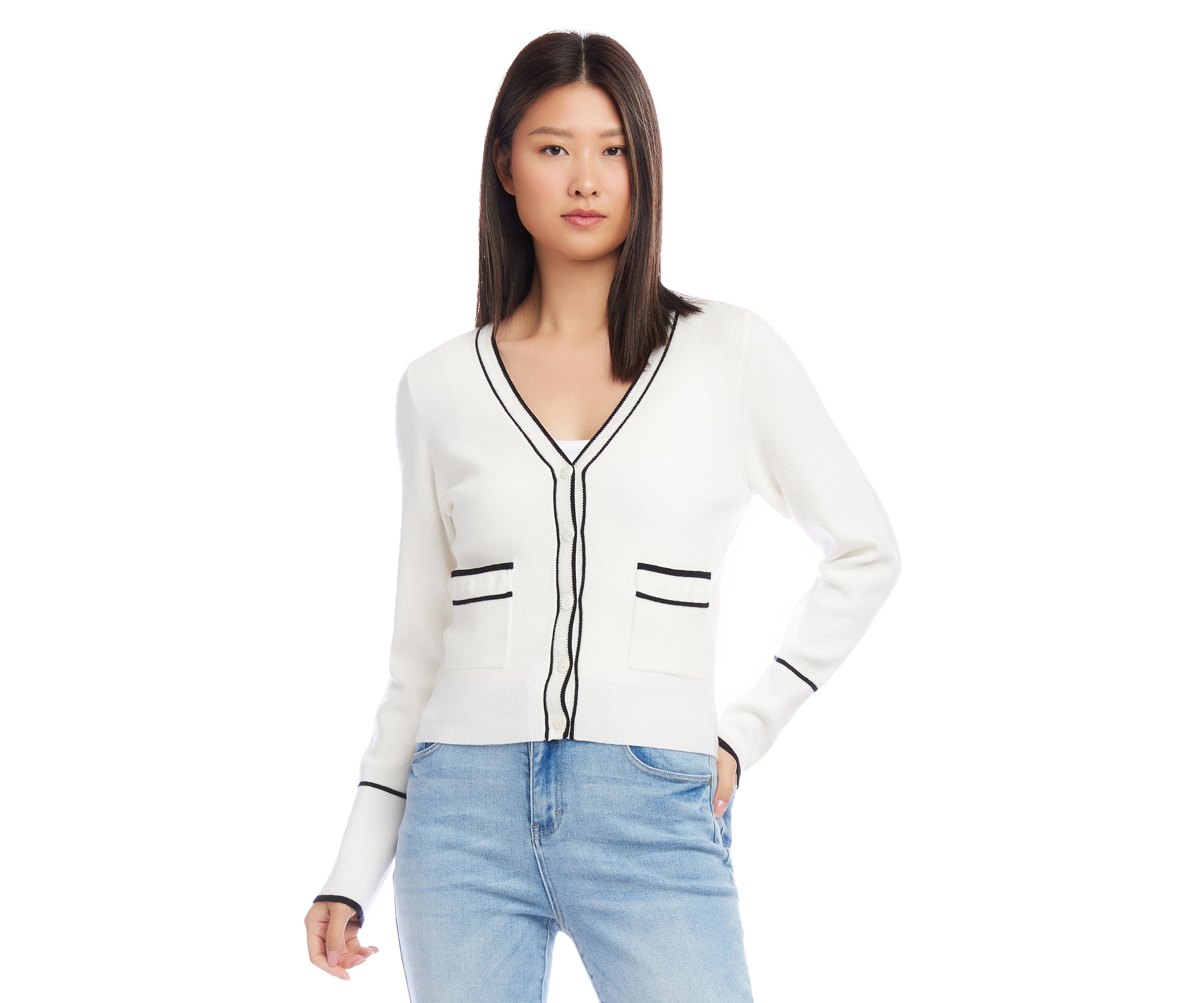 Petite Size Contrast Trim Cardigan