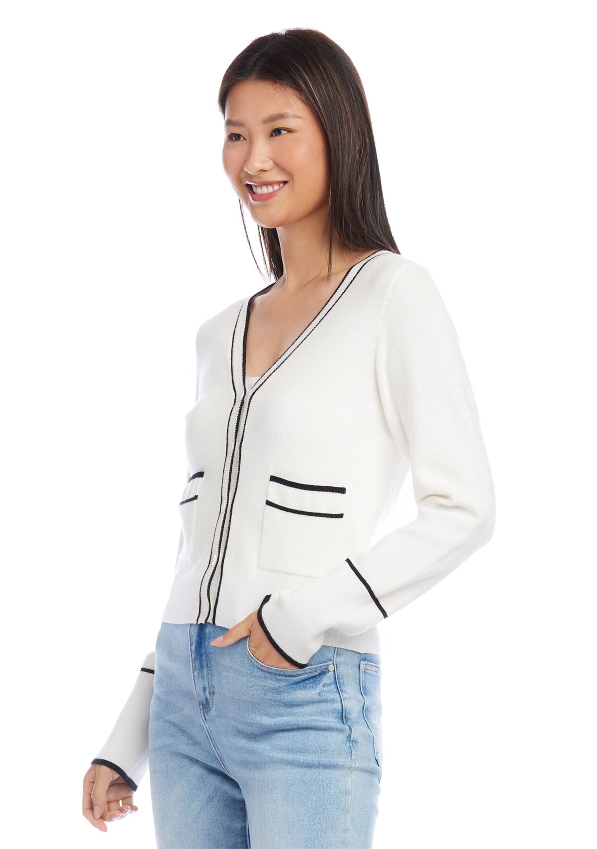 Petite Size Contrast Trim Cardigan