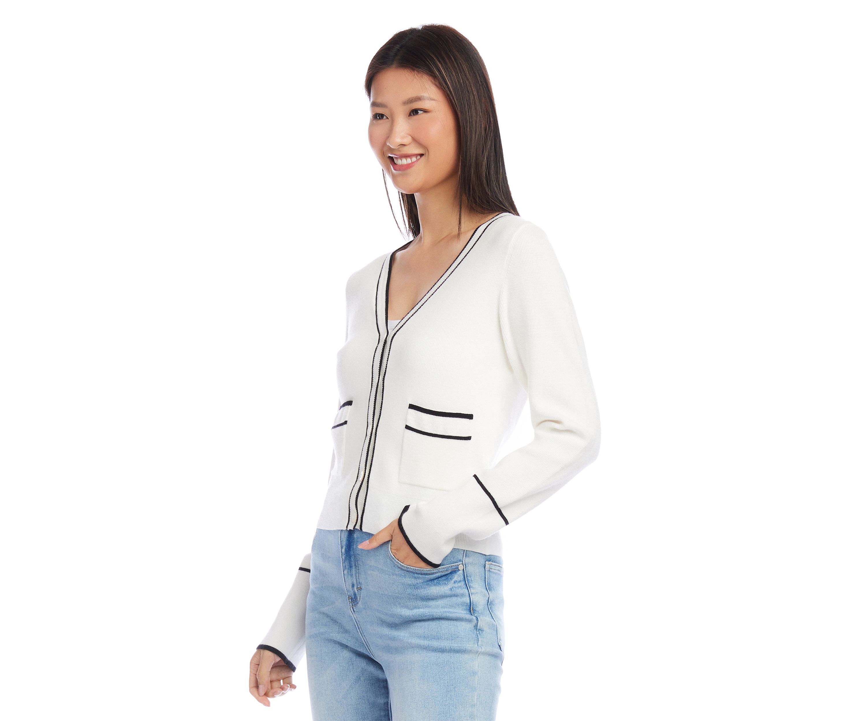 Petite Size Contrast Trim Cardigan