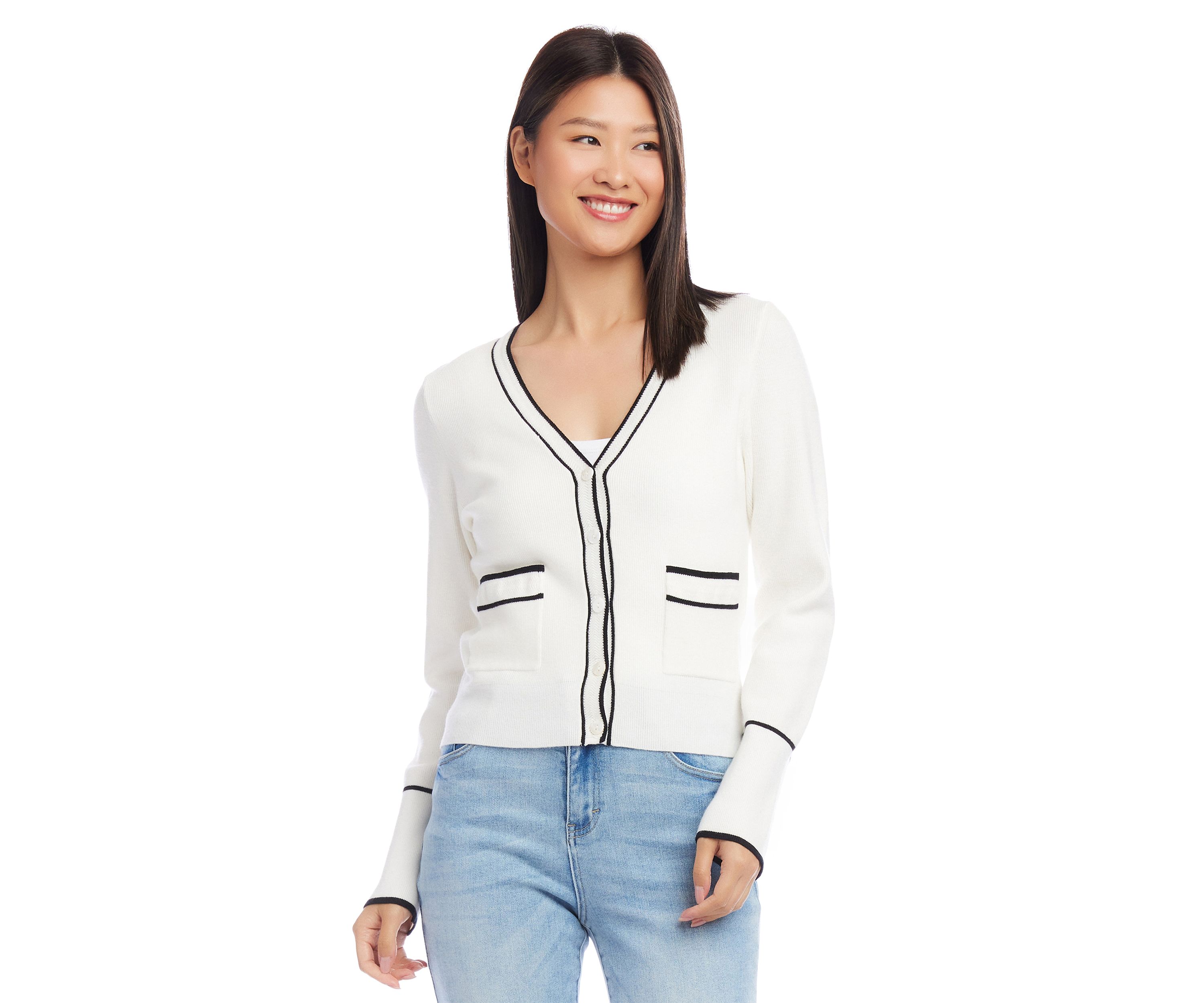 Petite Size Contrast Trim Cardigan