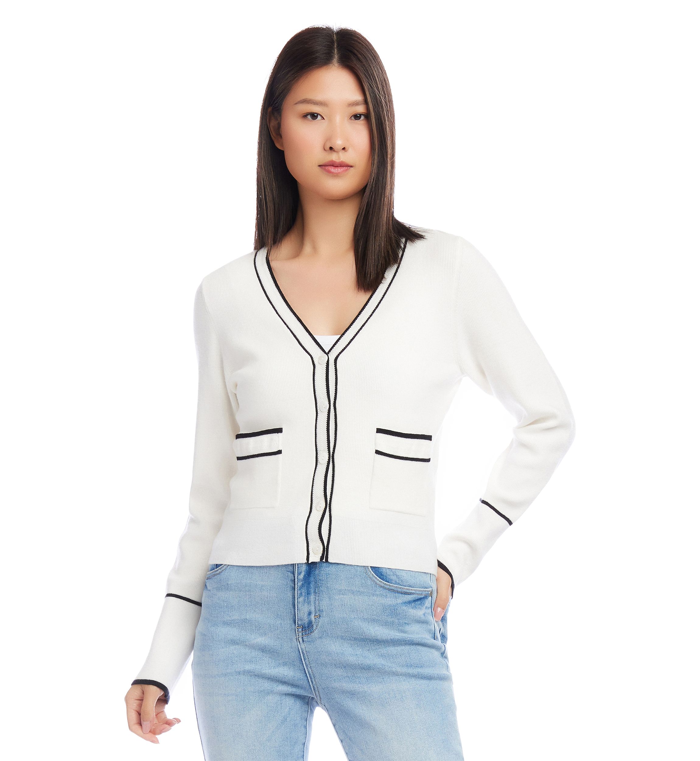 Womens Contrast Trim Cardigan