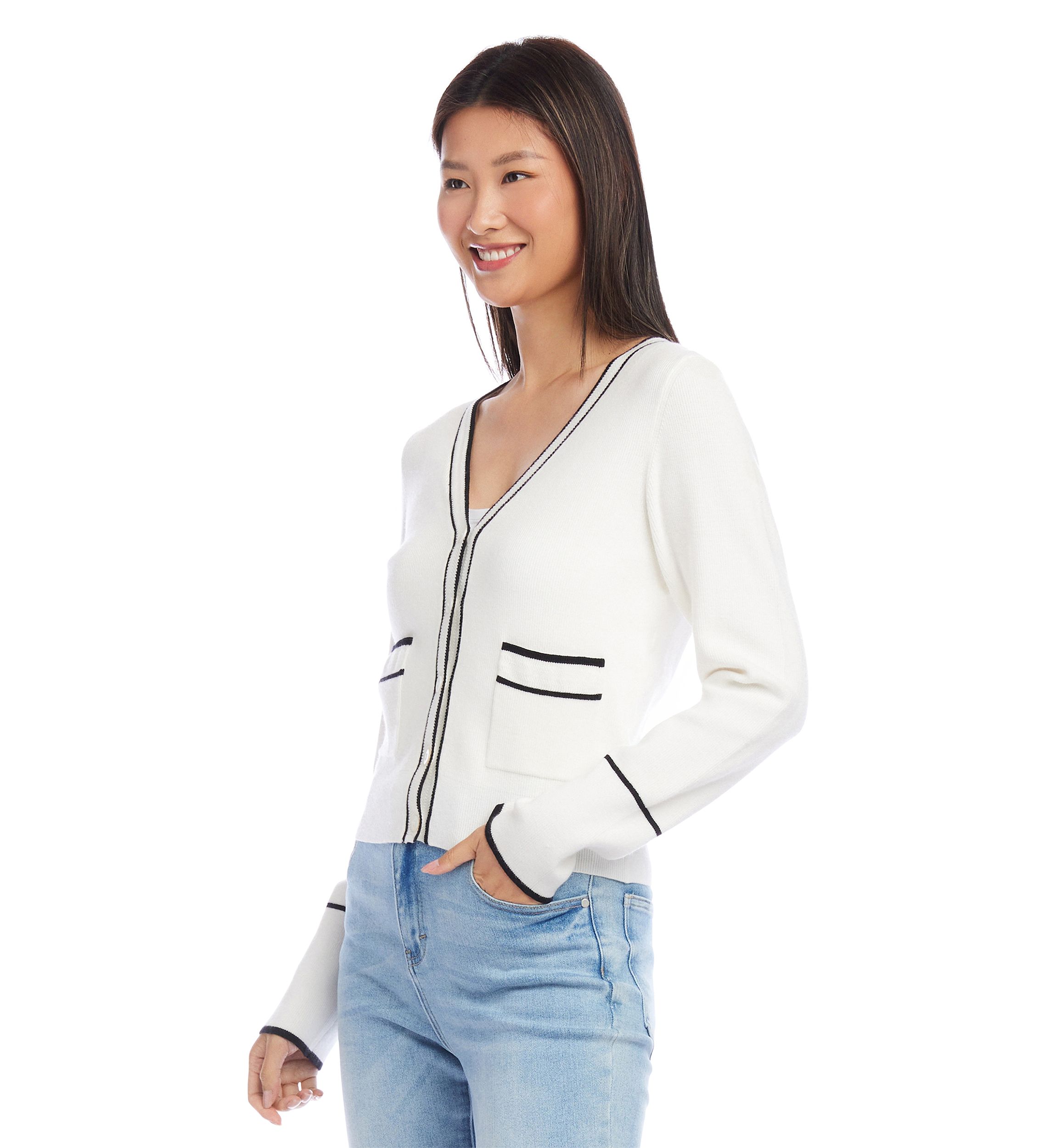 Womens Contrast Trim Cardigan