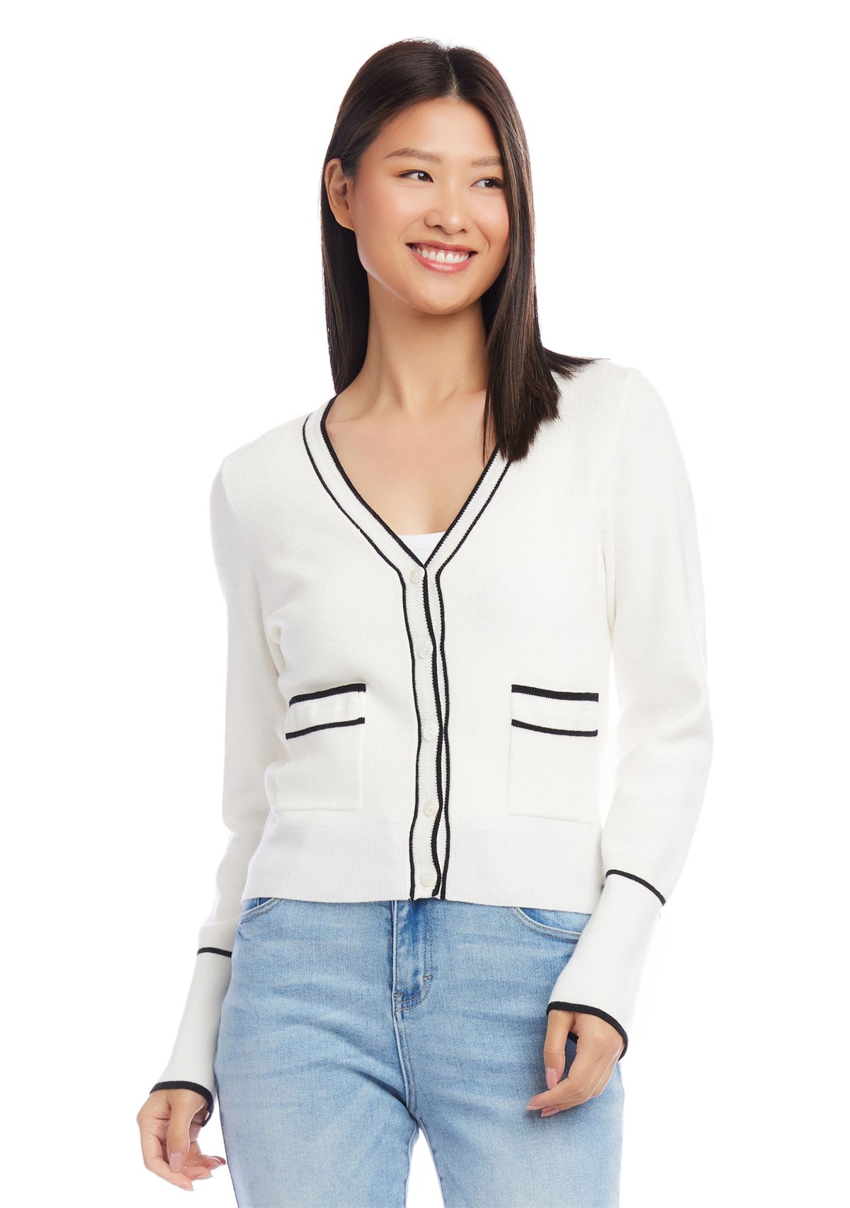 Womens Contrast Trim Cardigan