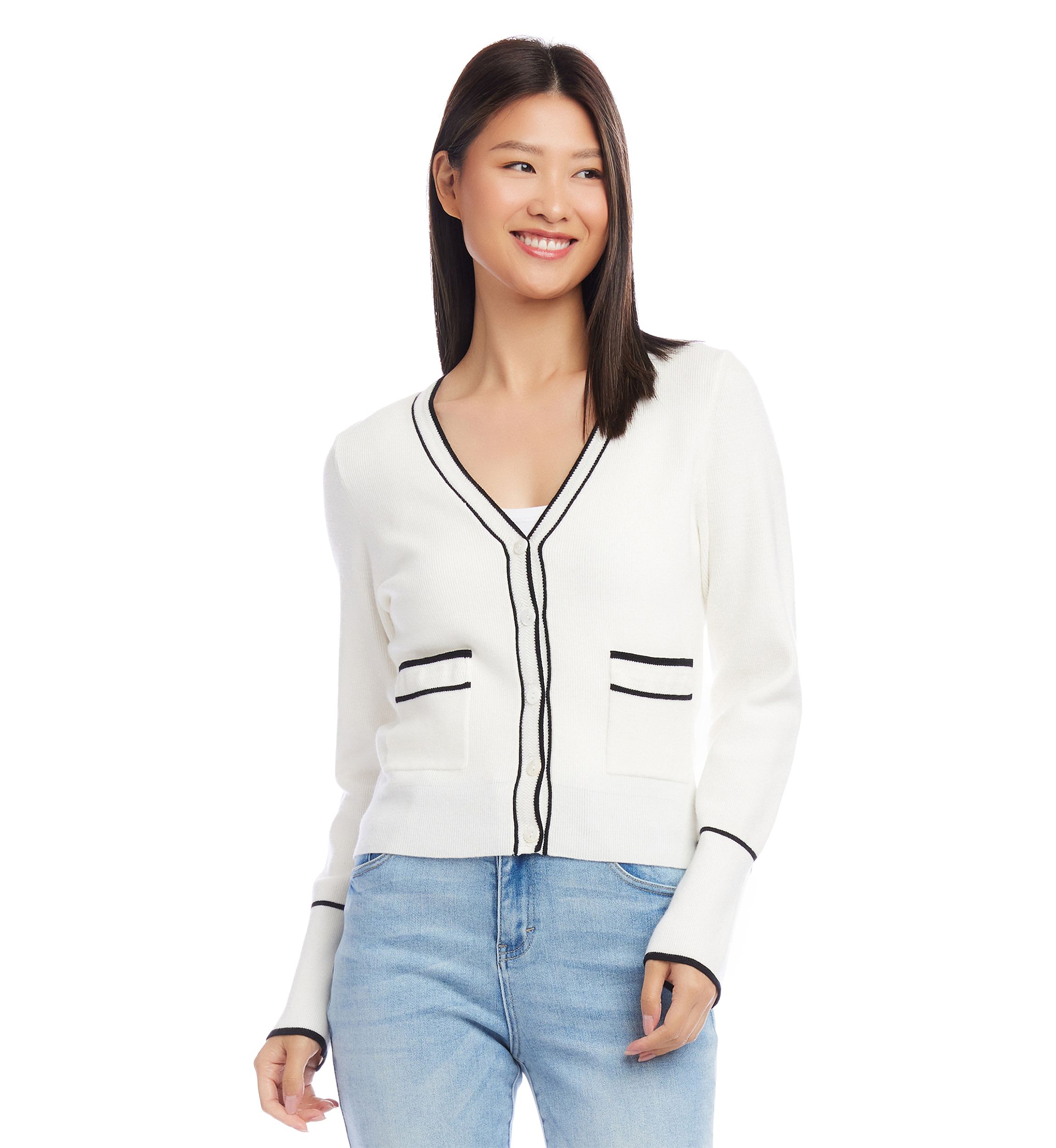 Womens Contrast Trim Cardigan