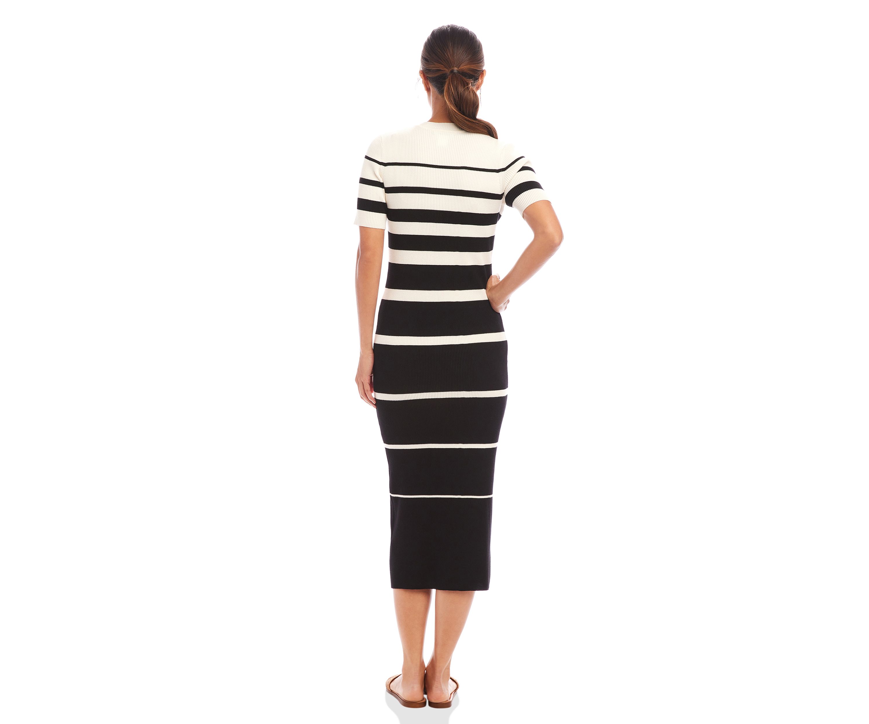 Womens Stripe Ribbed Sweater Midi Dress