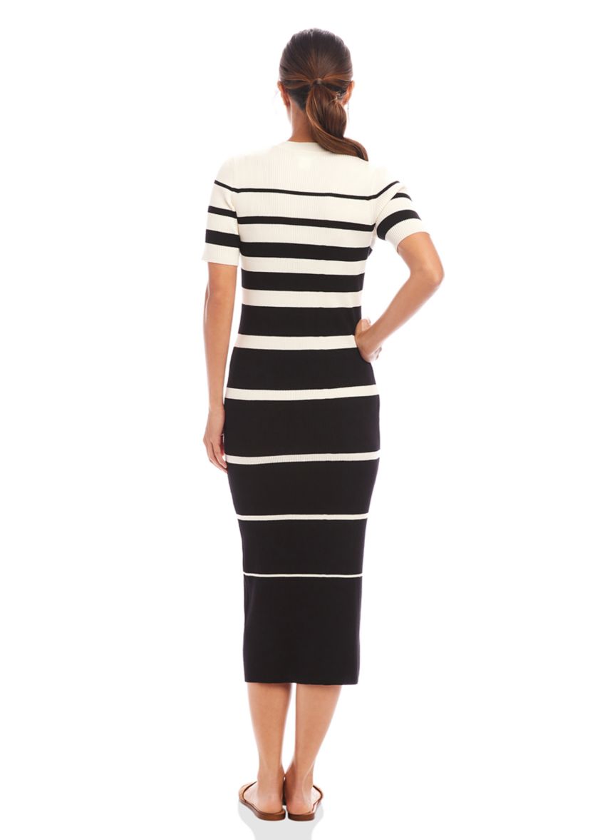 Womens Stripe Ribbed Sweater Midi Dress