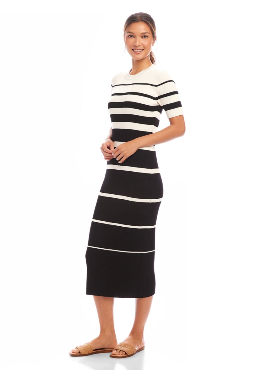 Womens Stripe Ribbed Sweater Midi Dress