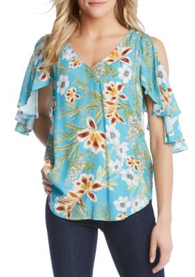 Karen Kane Ruffle Cold Shoulder Top | belk