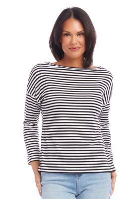 Women's Stripe 3/4 Sleeve Boat Neck Top