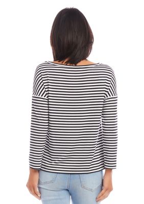 Women's Stripe 3/4 Sleeve Boat Neck Top