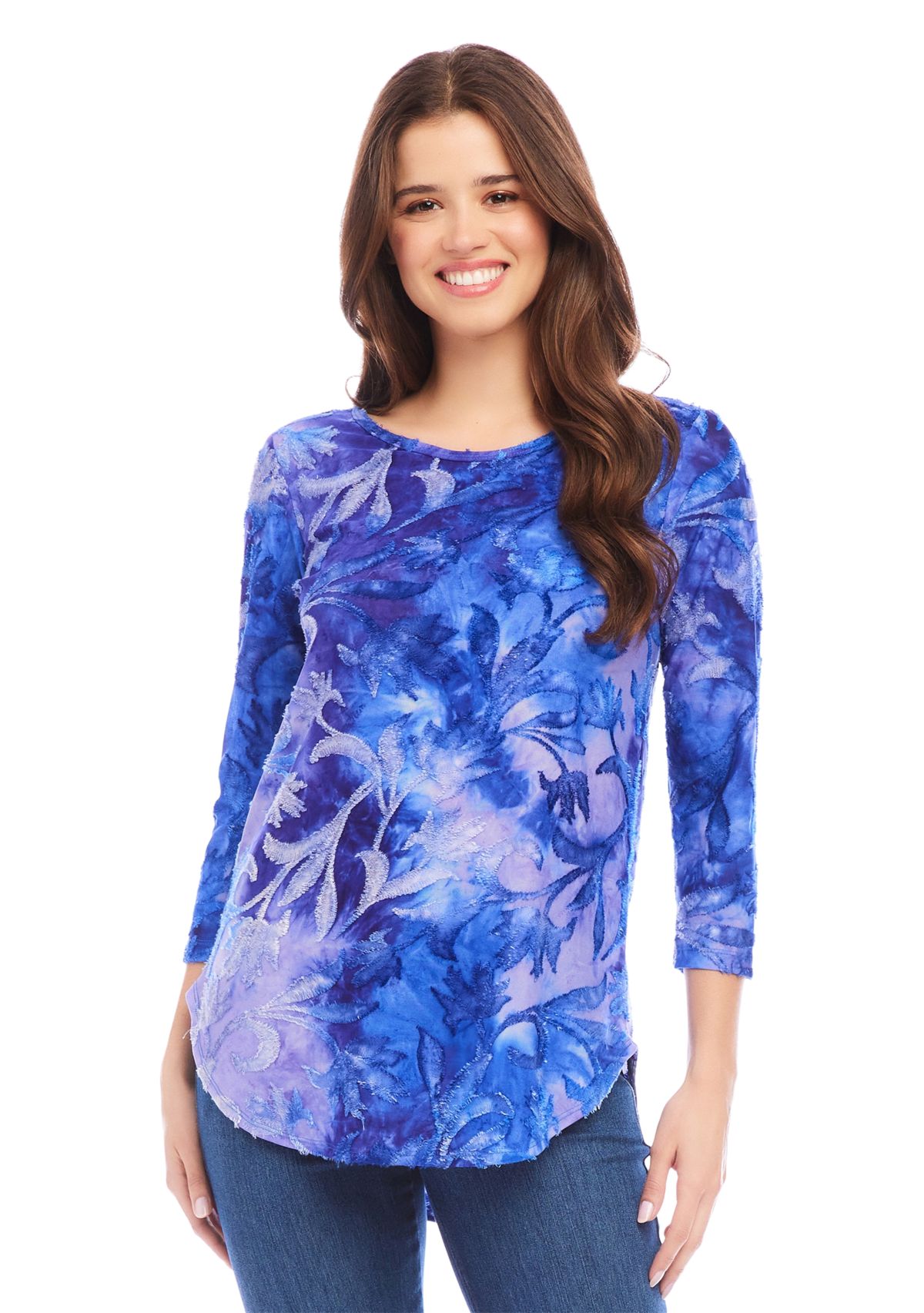 Womens Tie Dye Burnout Shirttail Top