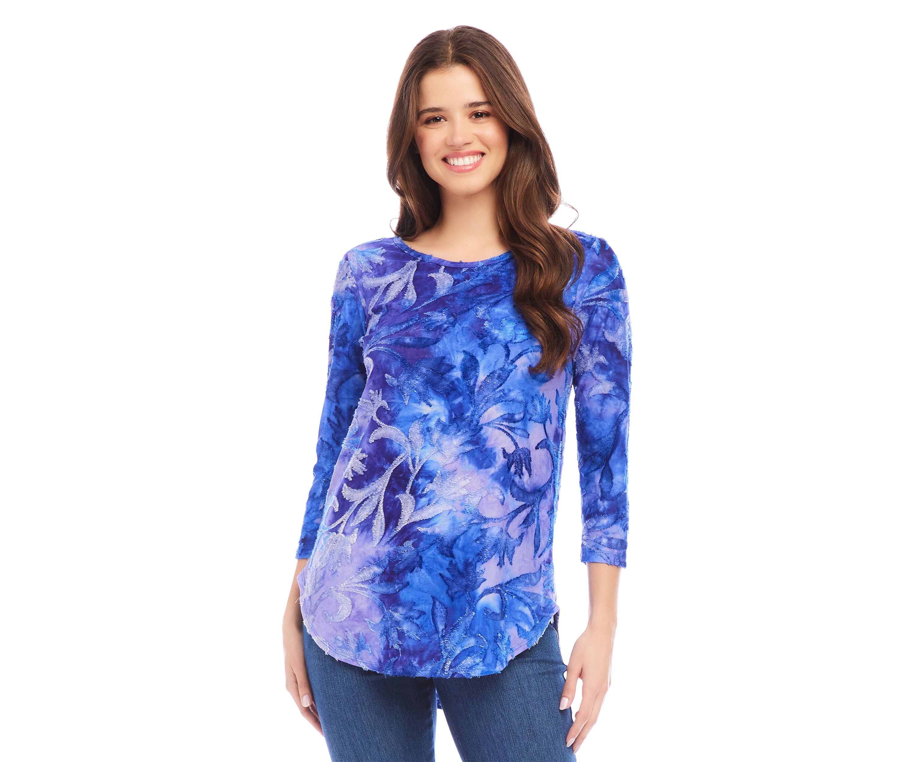 Womens Tie Dye Burnout Shirttail Top