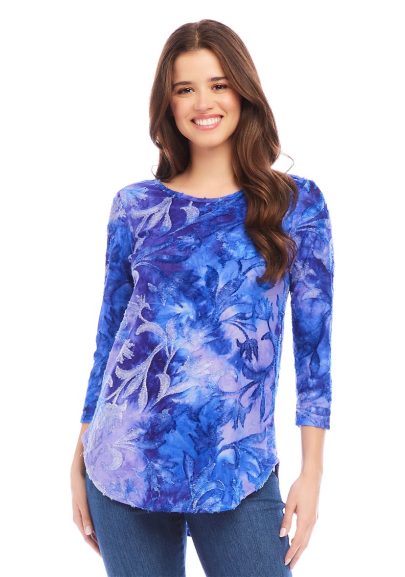 Womens Tie Dye Burnout Shirttail Top