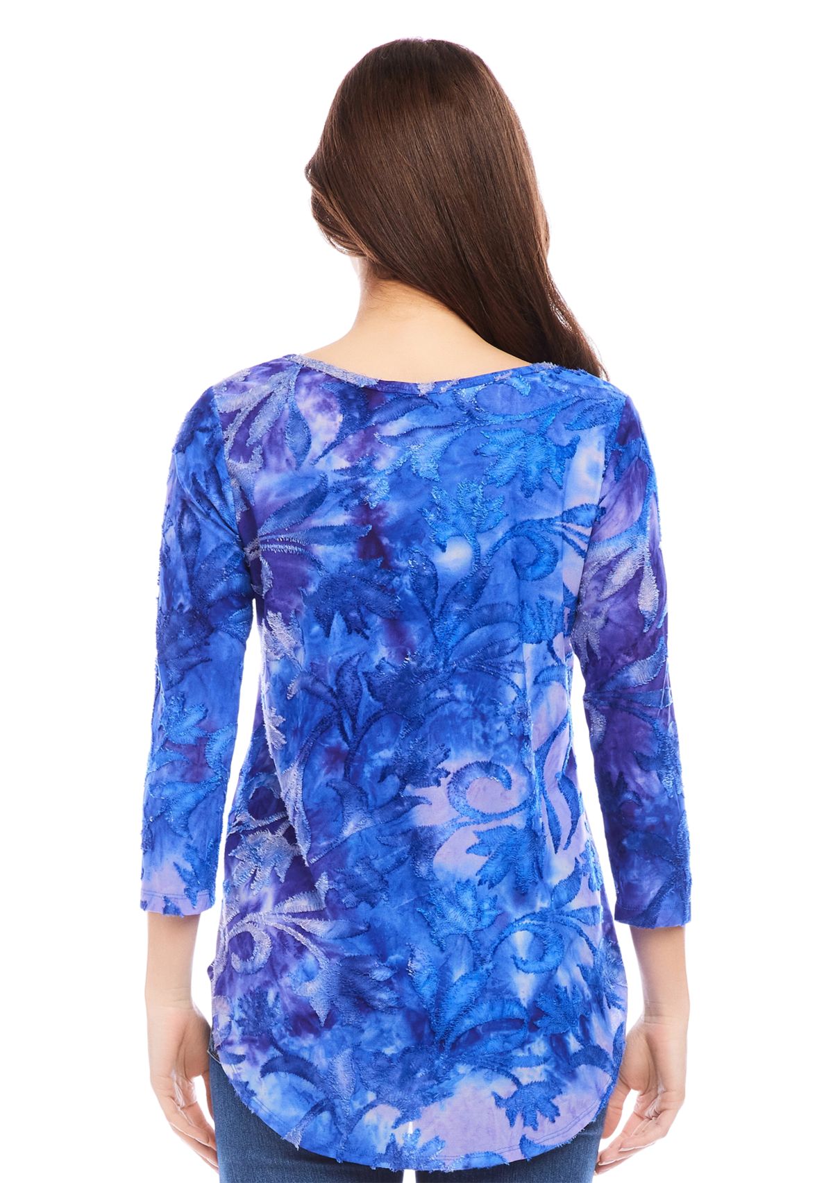 Womens Tie Dye Burnout Shirttail Top