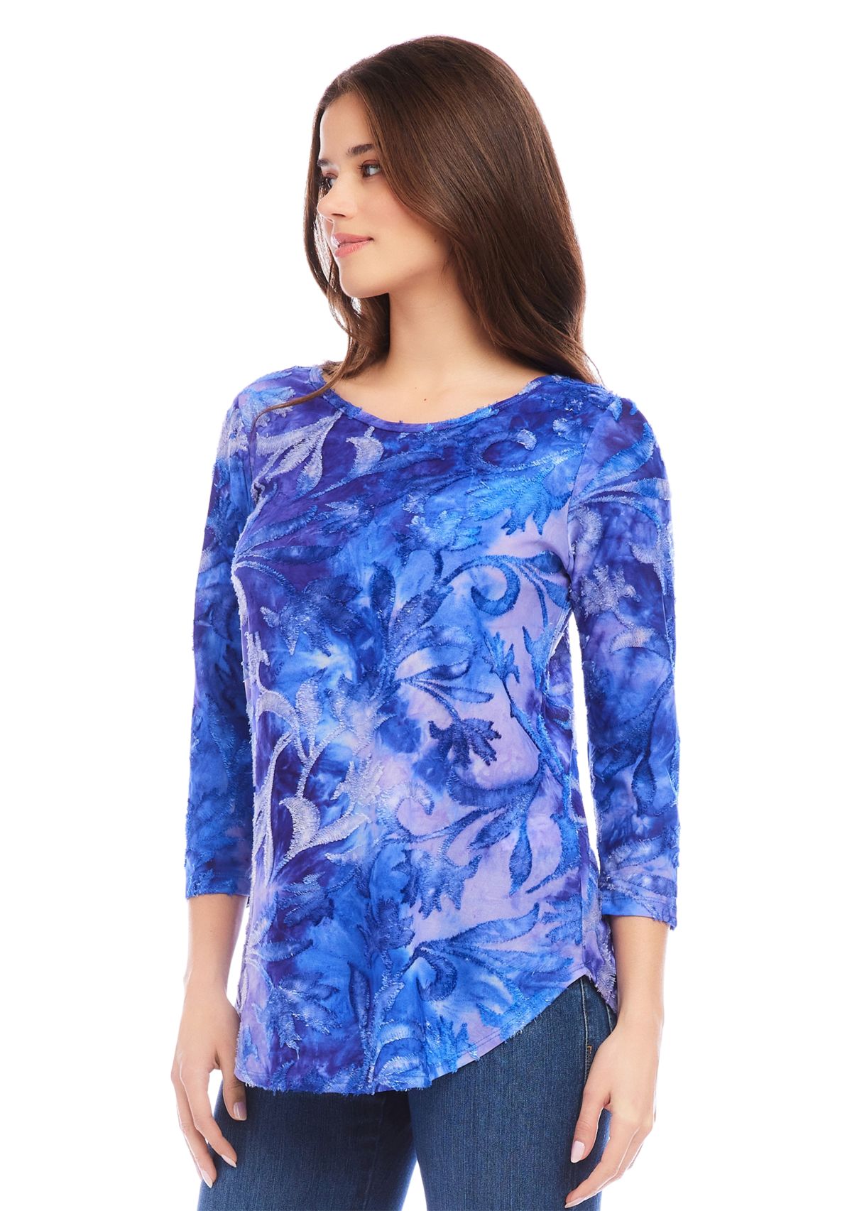 Womens Tie Dye Burnout Shirttail Top