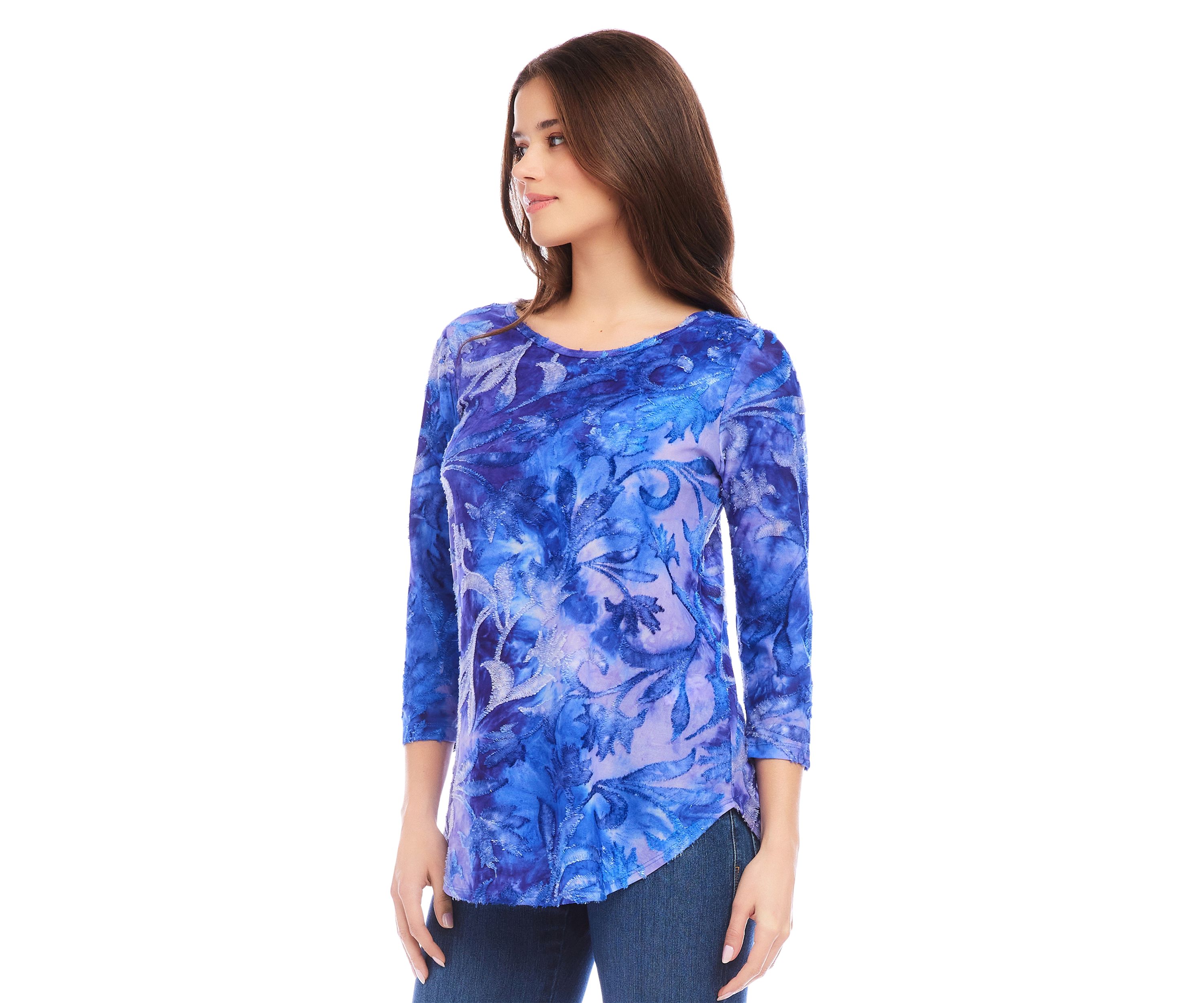 Womens Tie Dye Burnout Shirttail Top