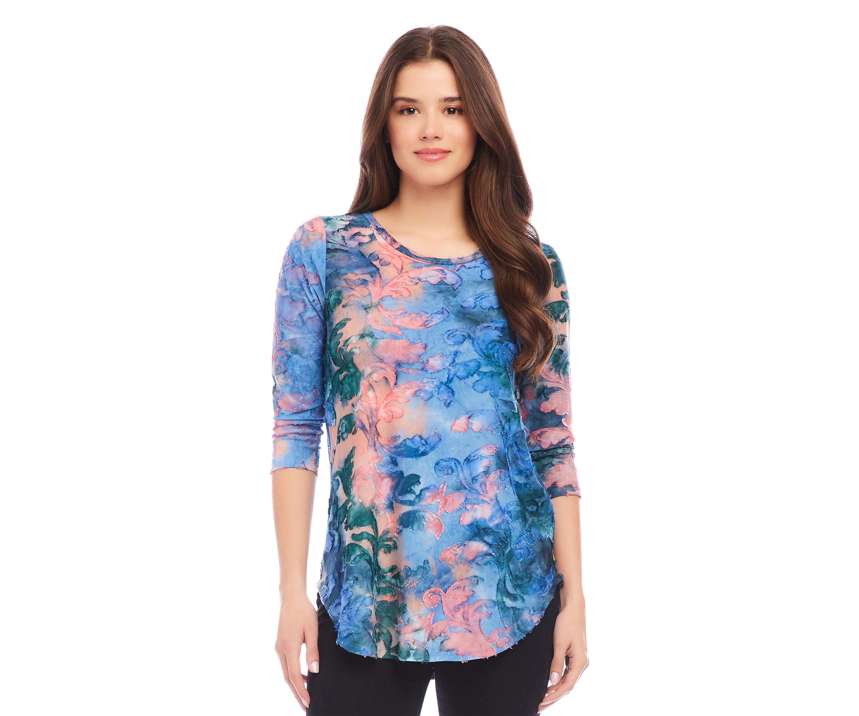 Womens Tie Dye Burnout Shirttail Top