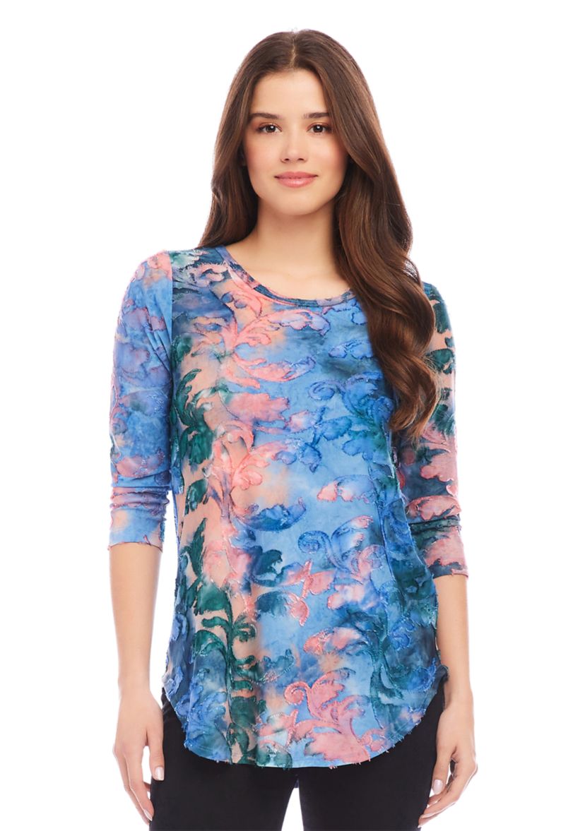 Womens Tie Dye Burnout Shirttail Top