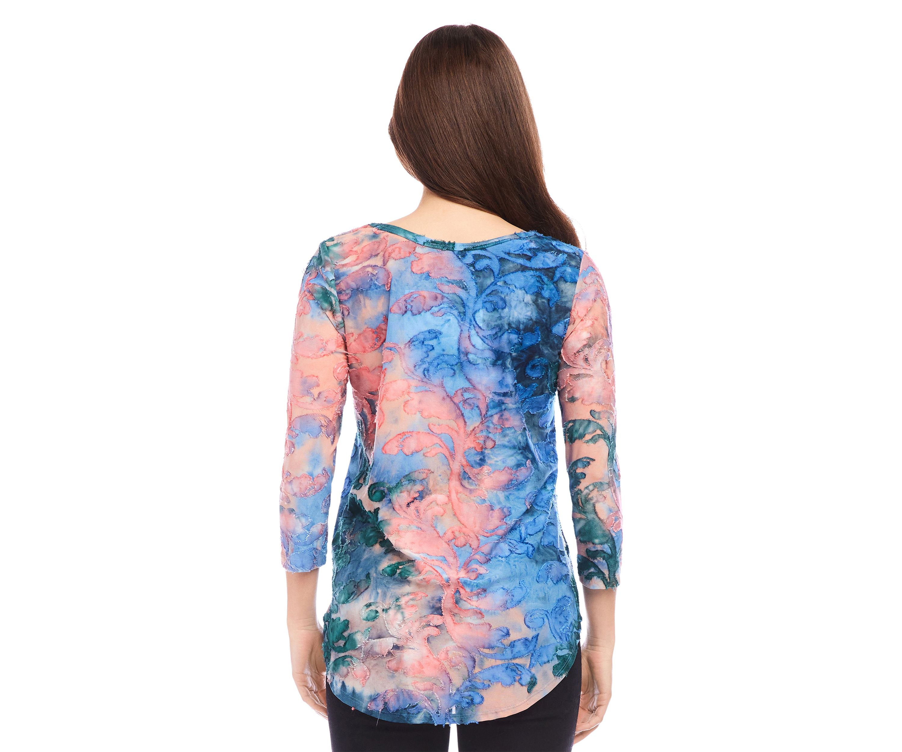 Womens Tie Dye Burnout Shirttail Top