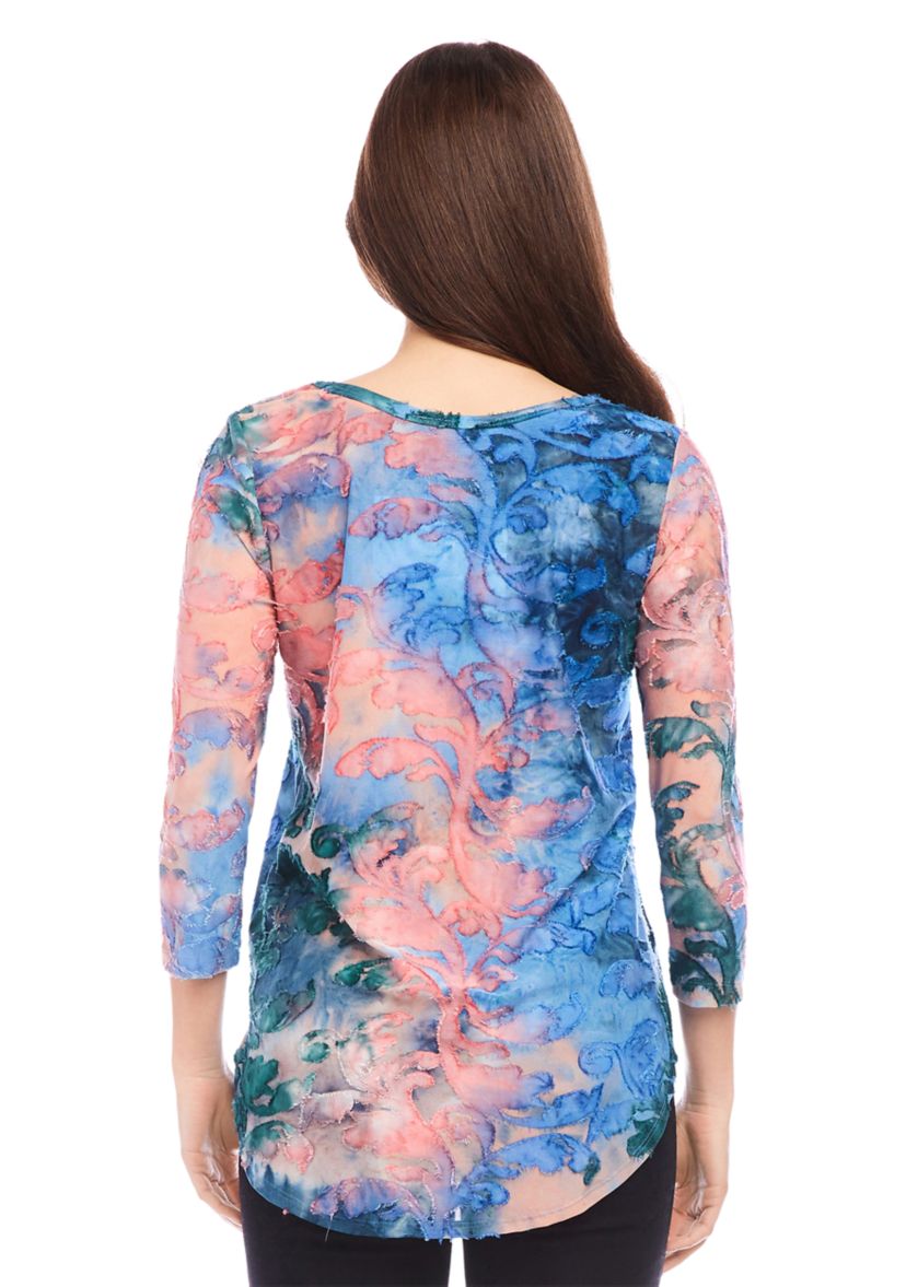 Womens Tie Dye Burnout Shirttail Top