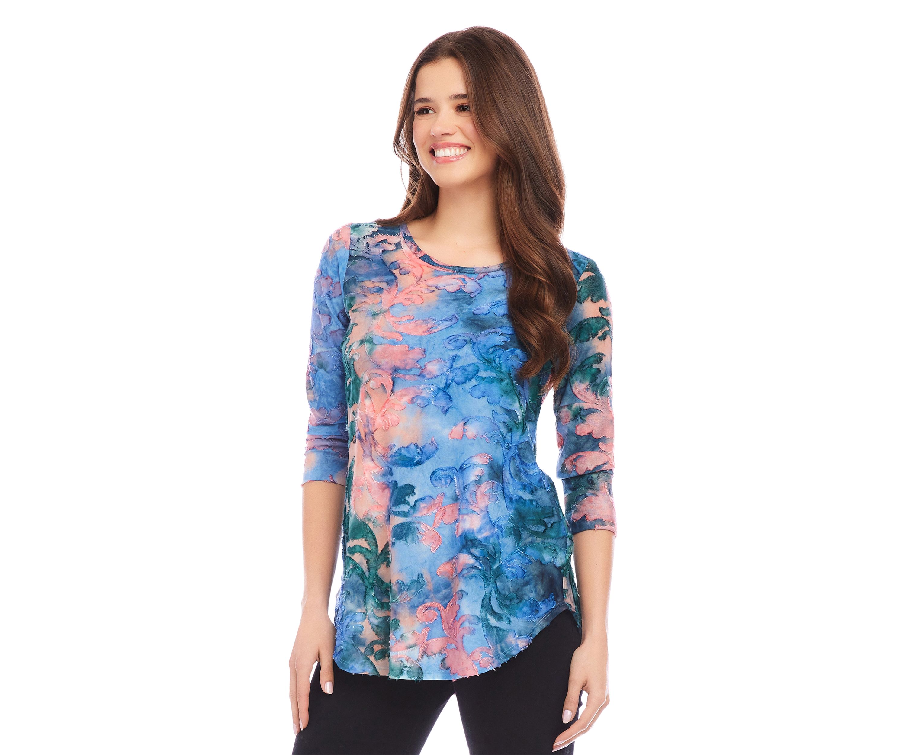 Womens Tie Dye Burnout Shirttail Top