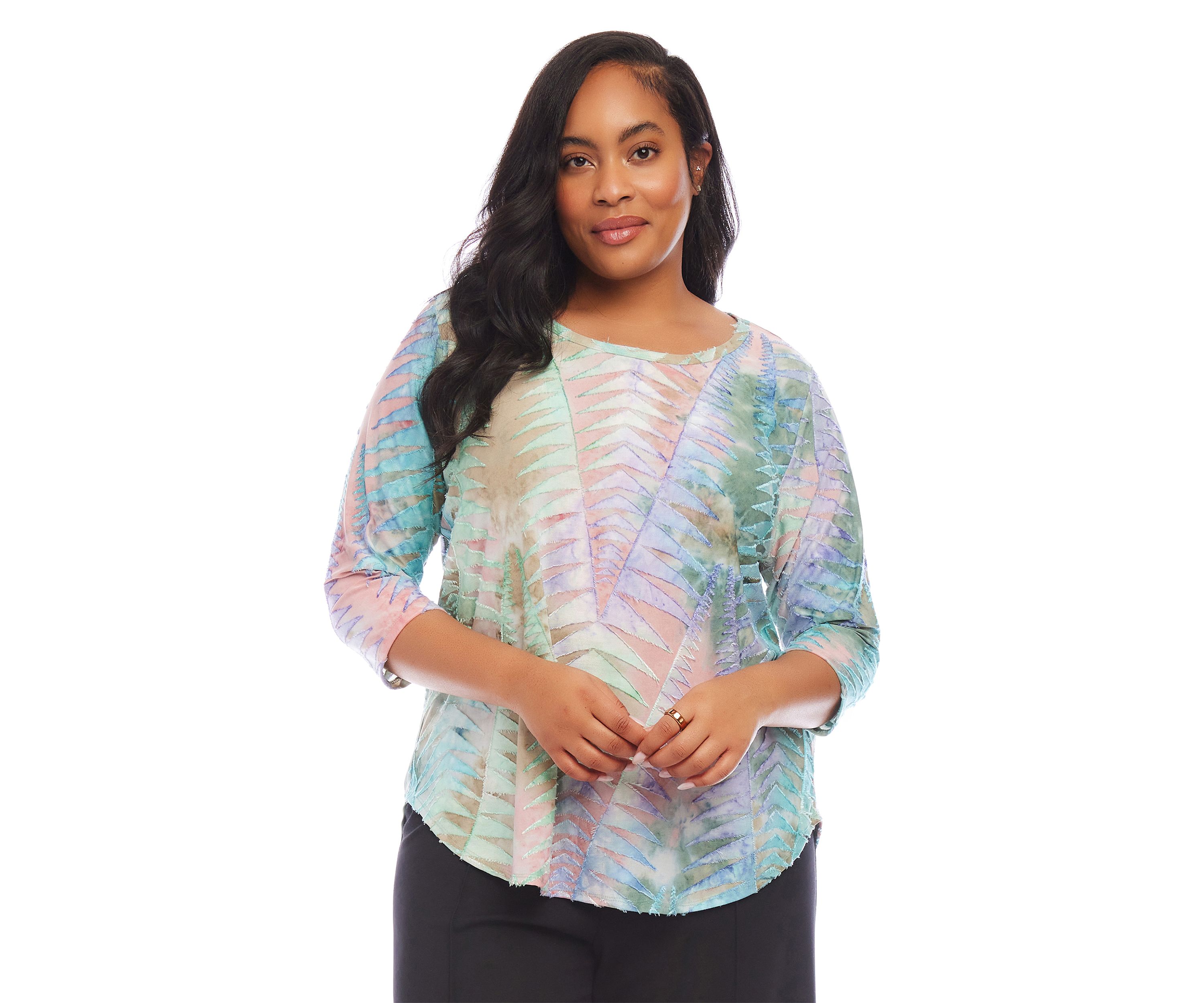 Plus Size Tie Dye Burnout Shirttail Top