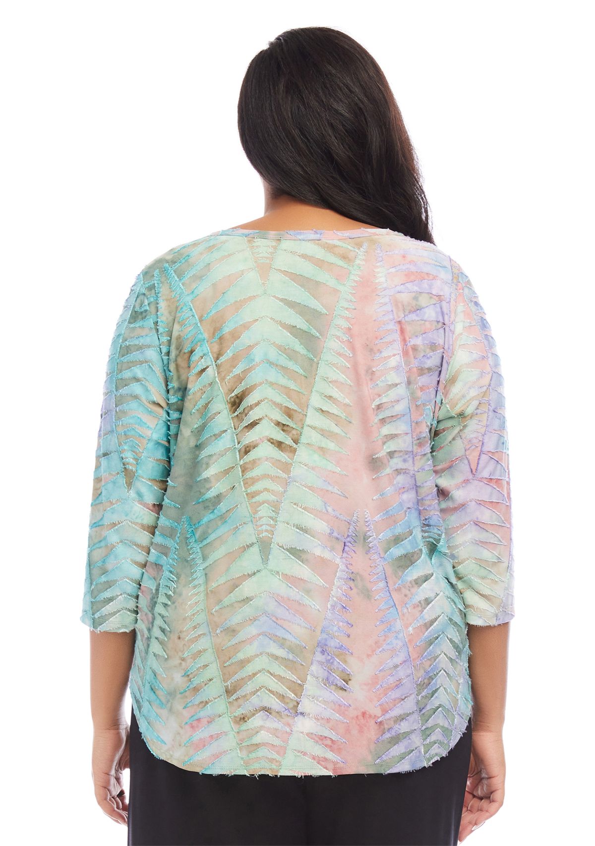 Plus Size Tie Dye Burnout Shirttail Top
