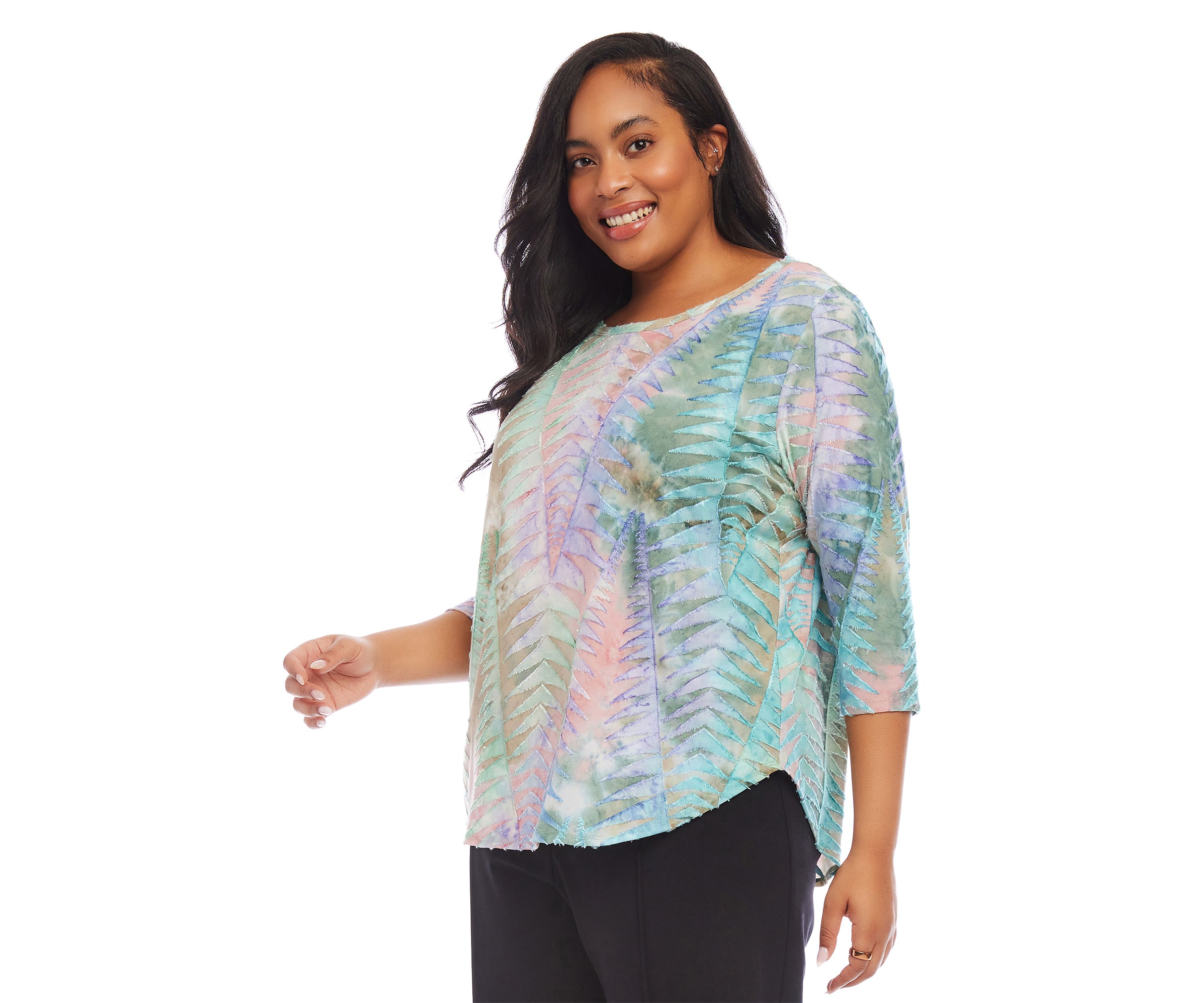 Plus Size Tie Dye Burnout Shirttail Top