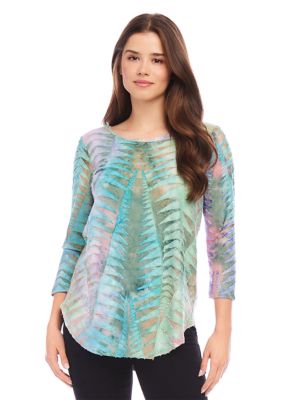 Women's Tie Dye Printed Burnout Shirttail Top