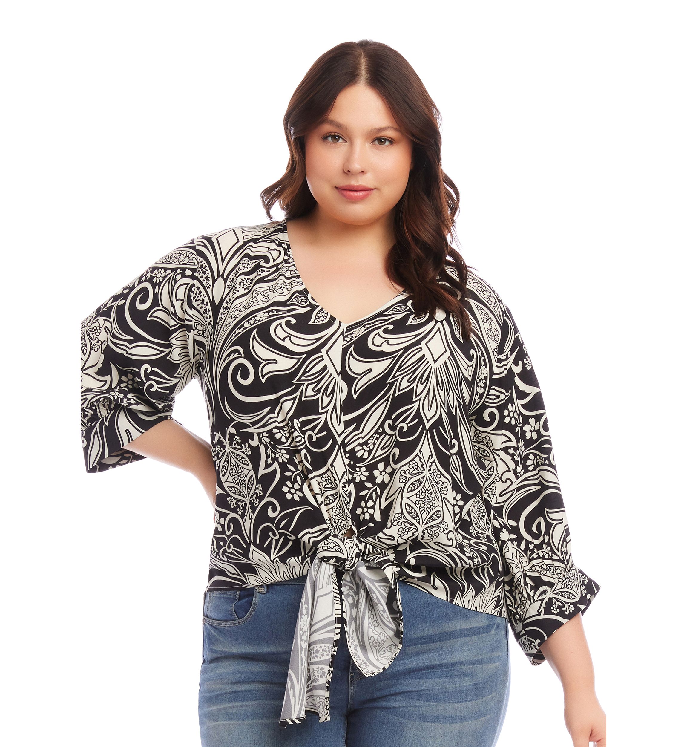 Plus Size Blouson Sleeve Tie Front Top