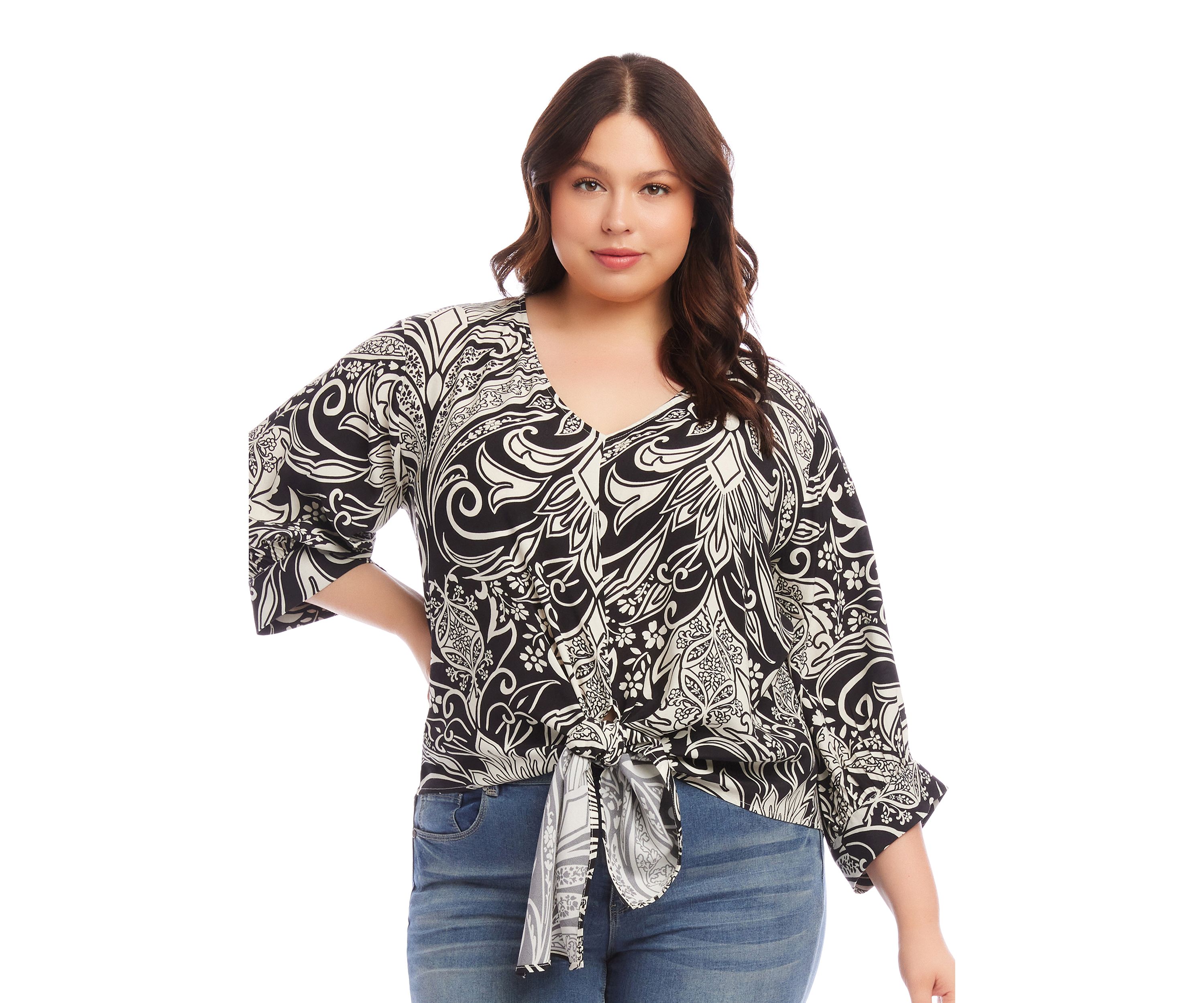 Plus Size Blouson Sleeve Tie Front Top