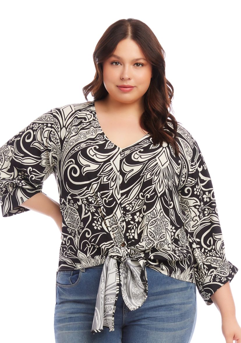 Plus Size Blouson Sleeve Tie Front Top