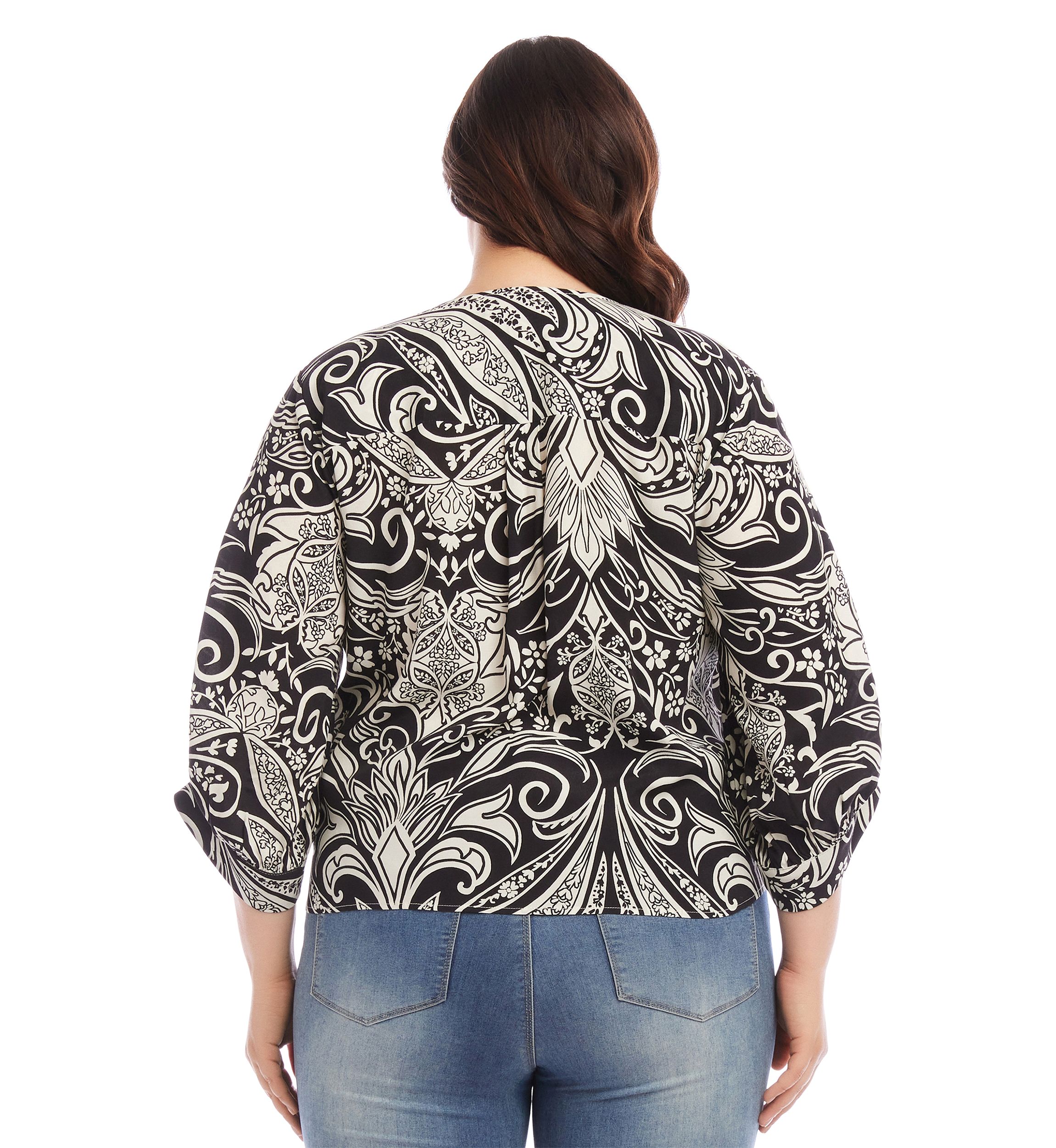 Plus Size Blouson Sleeve Tie Front Top