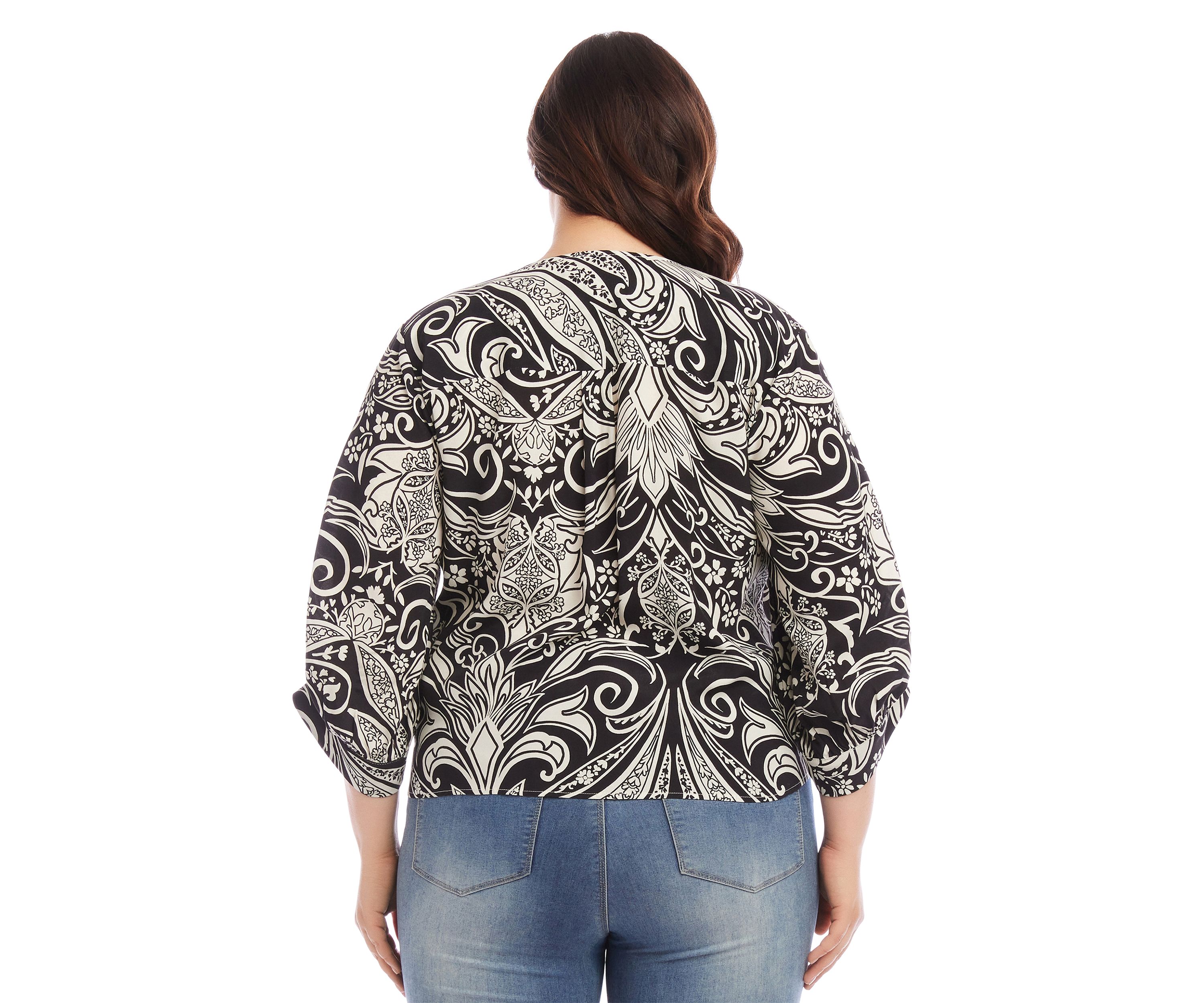 Plus Size Blouson Sleeve Tie Front Top