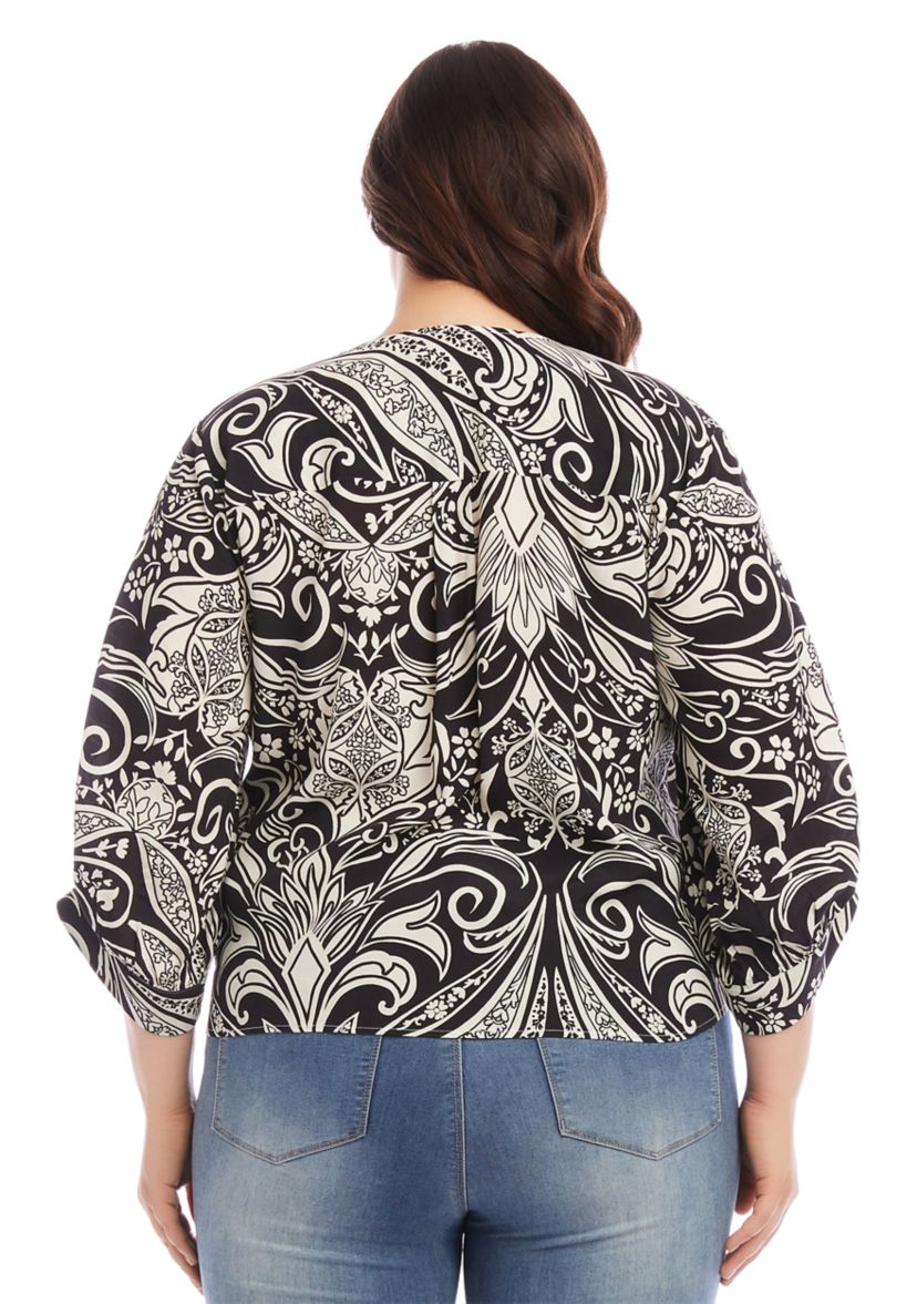 Plus Size Blouson Sleeve Tie Front Top