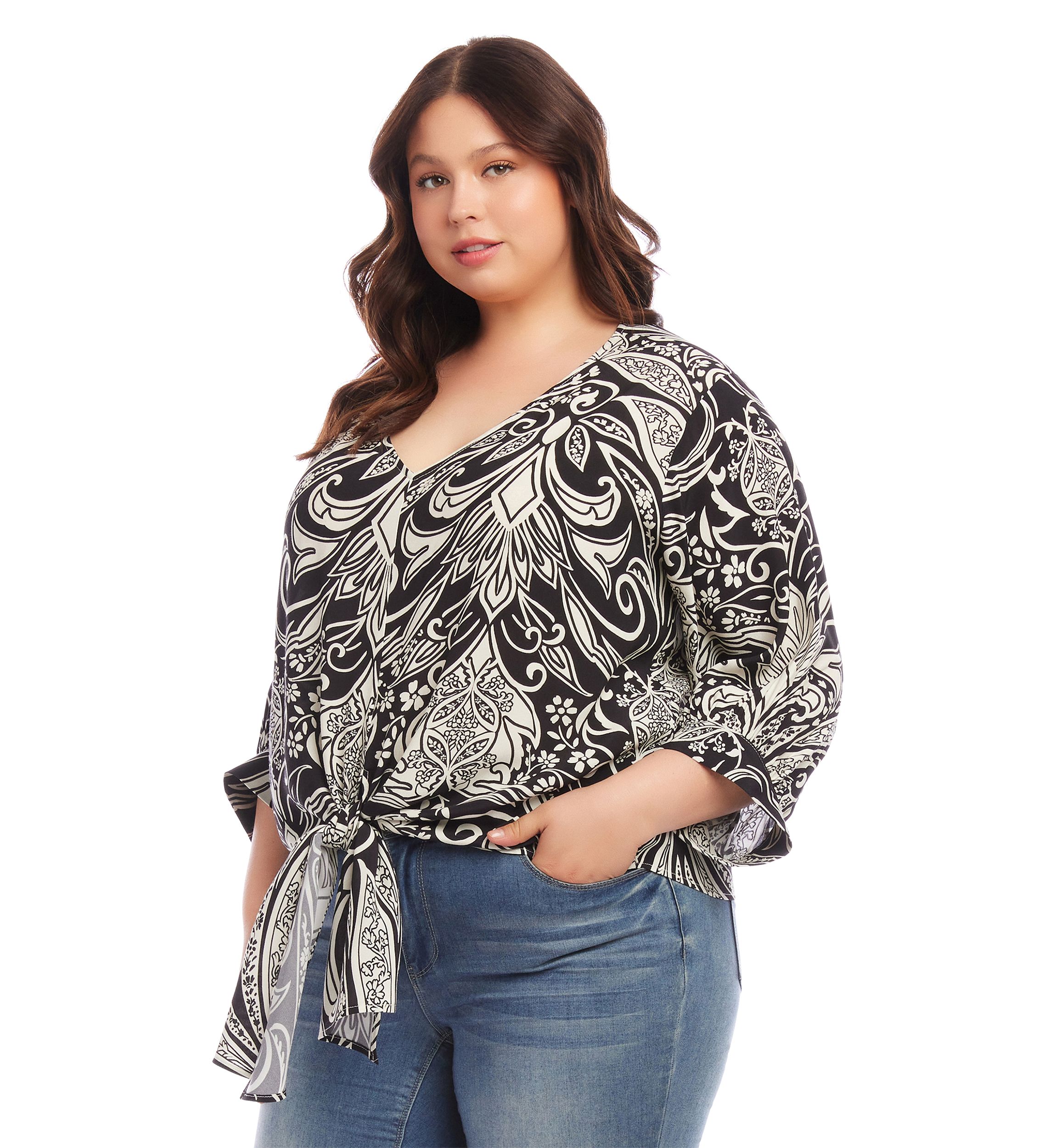 Plus Size Blouson Sleeve Tie Front Top