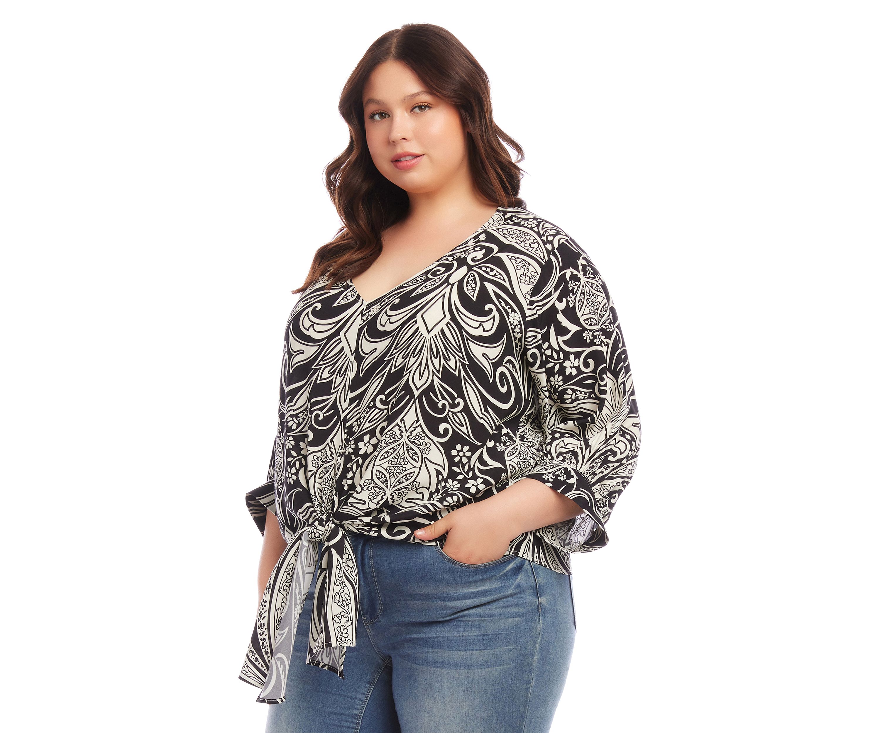 Plus Size Blouson Sleeve Tie Front Top
