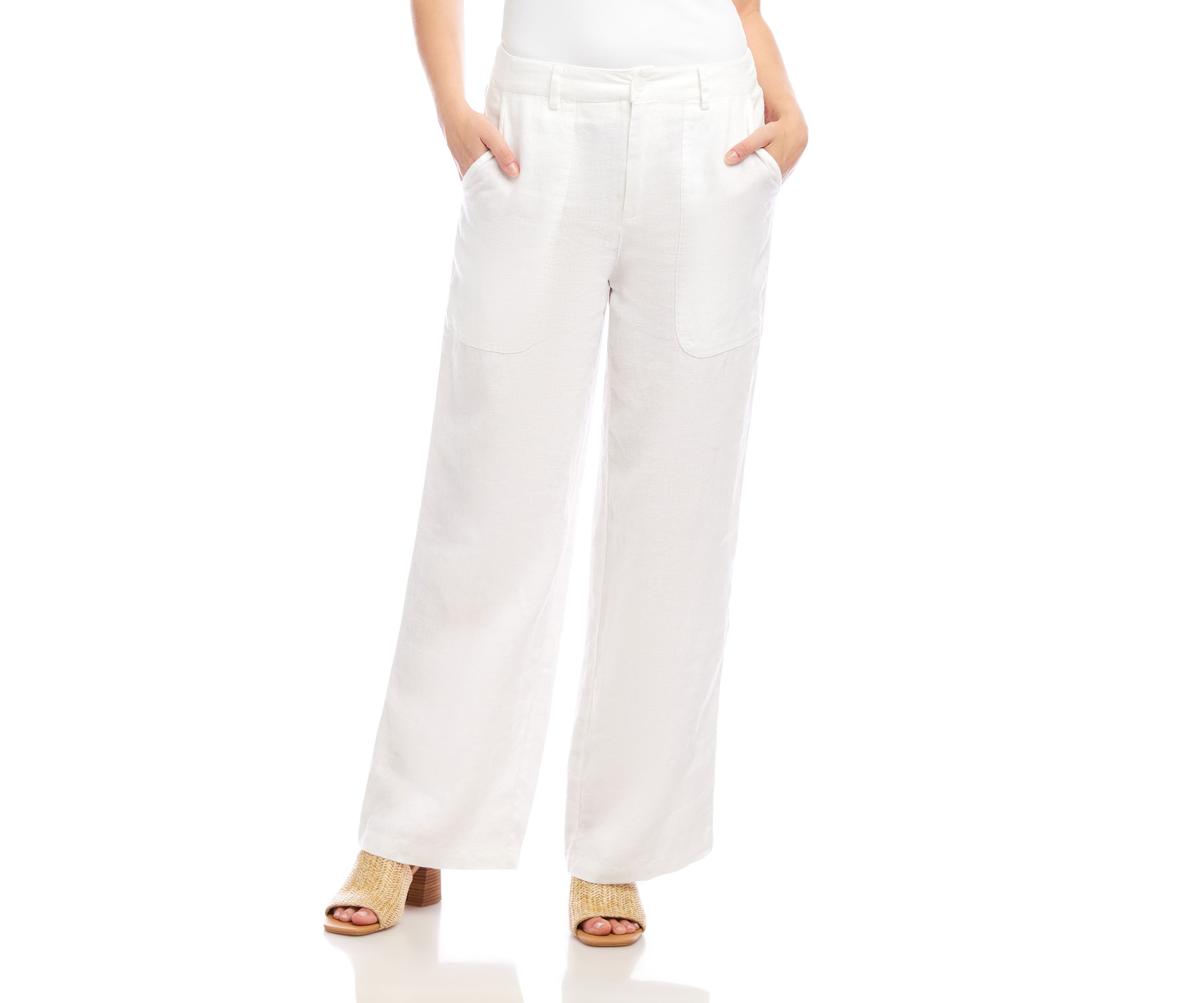 Womens Linen Wide-Leg Trousers