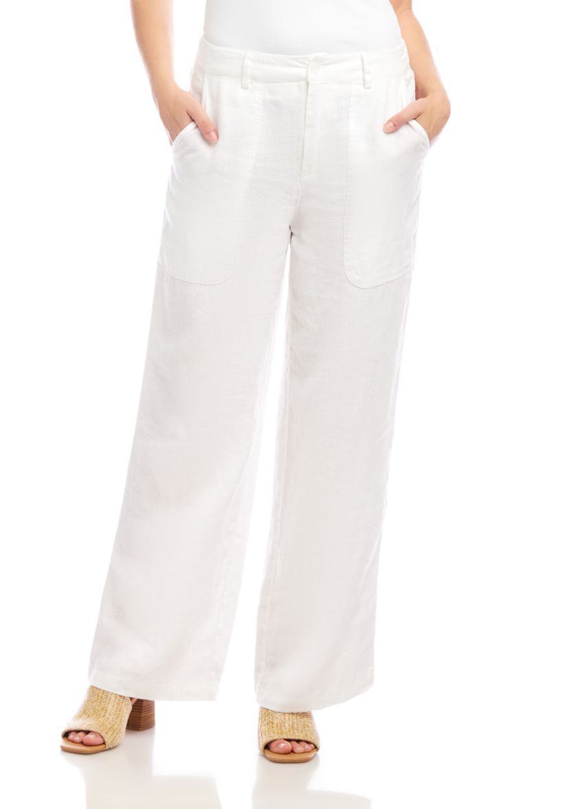 Womens Linen Wide-Leg Trousers