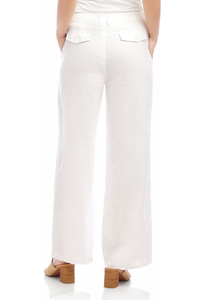 Womens Linen Wide-Leg Trousers