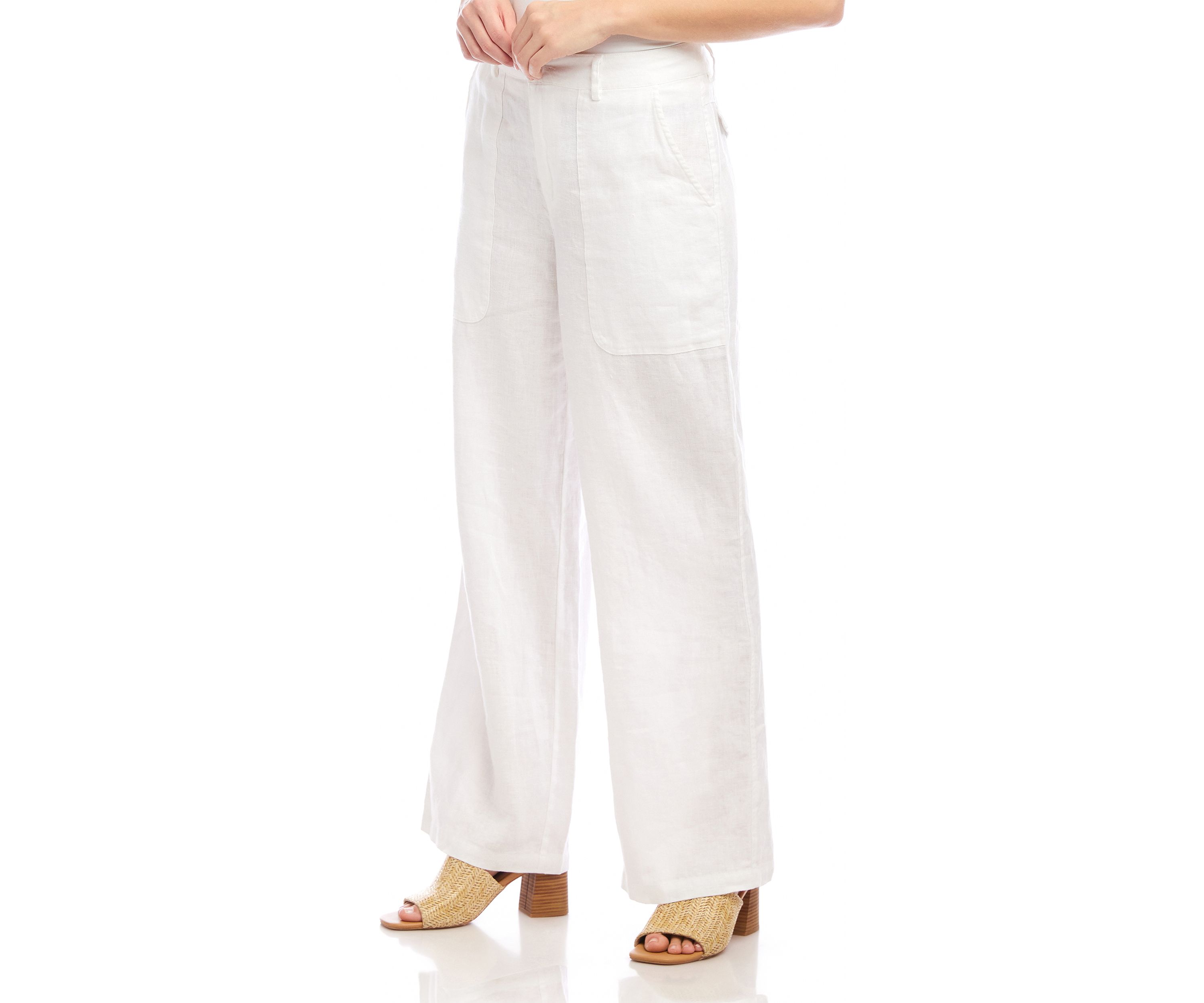 Womens Linen Wide-Leg Trousers