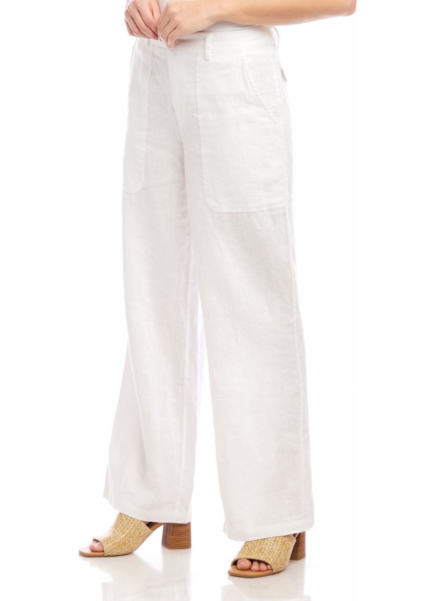 Womens Linen Wide-Leg Trousers