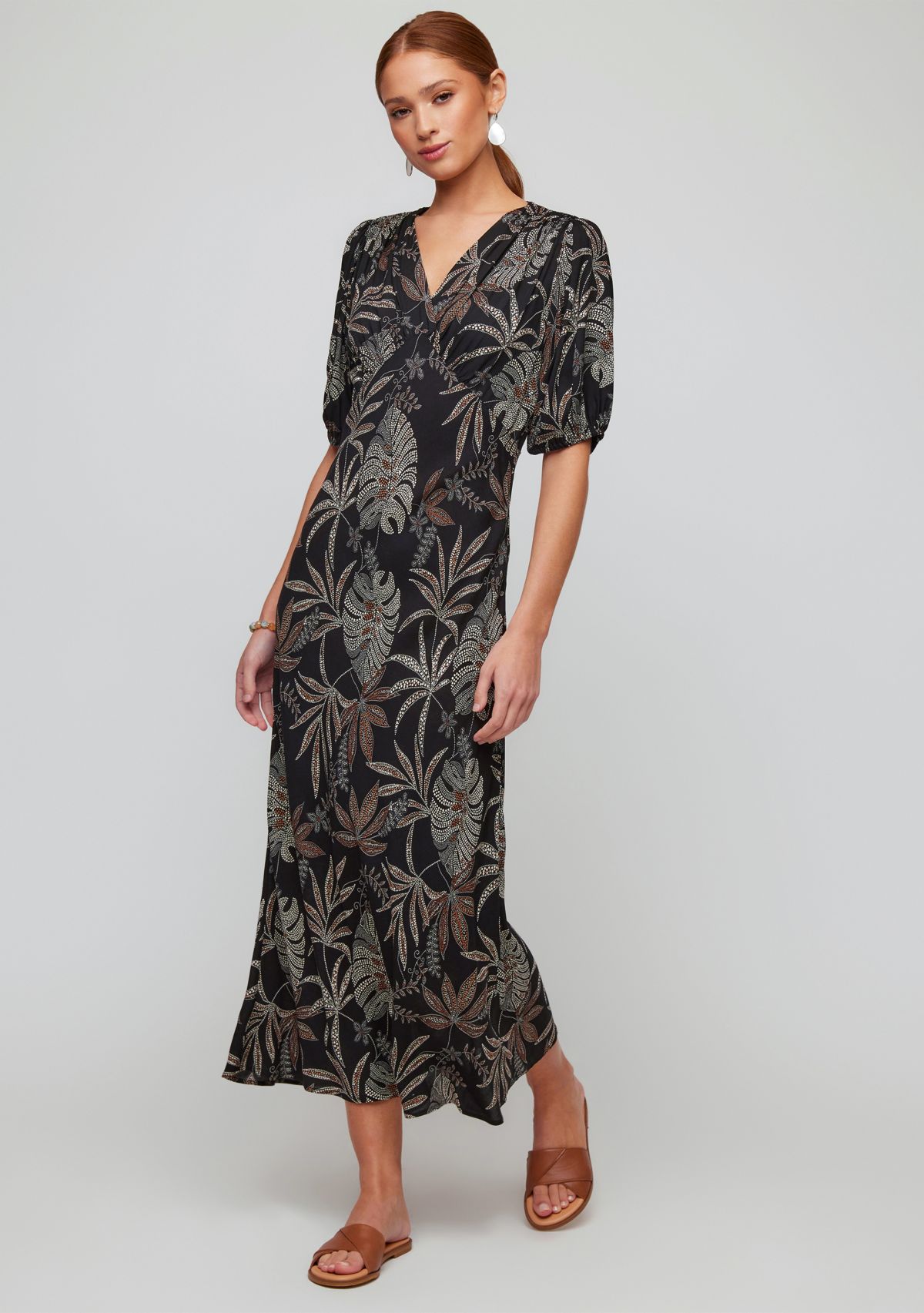 Womens Bias Puff Sleeve Dress