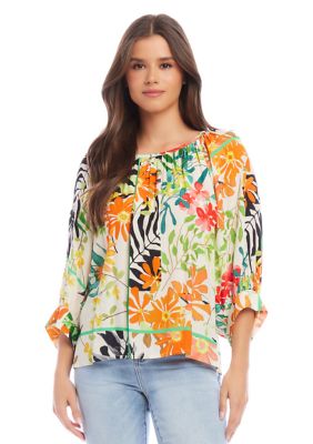 Women's Printed Blouson Sleeve Top