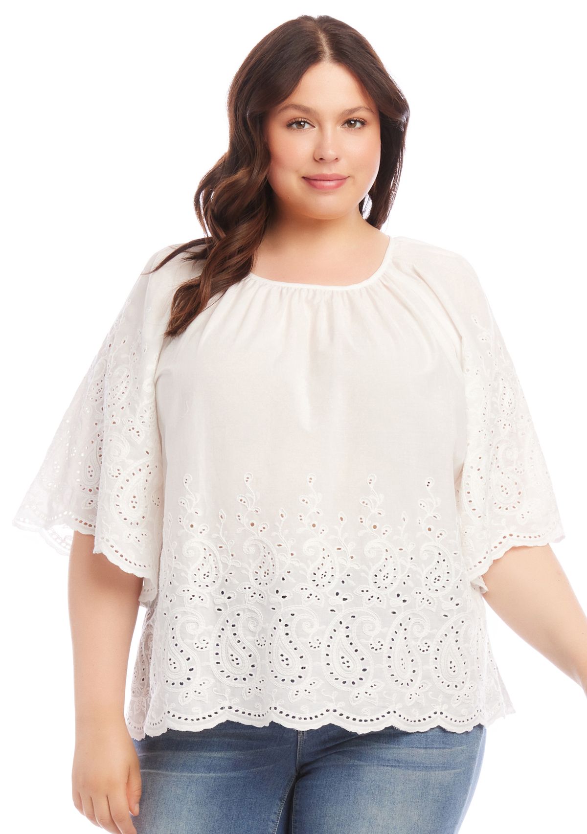Plus Size Embroidered Peasant Top