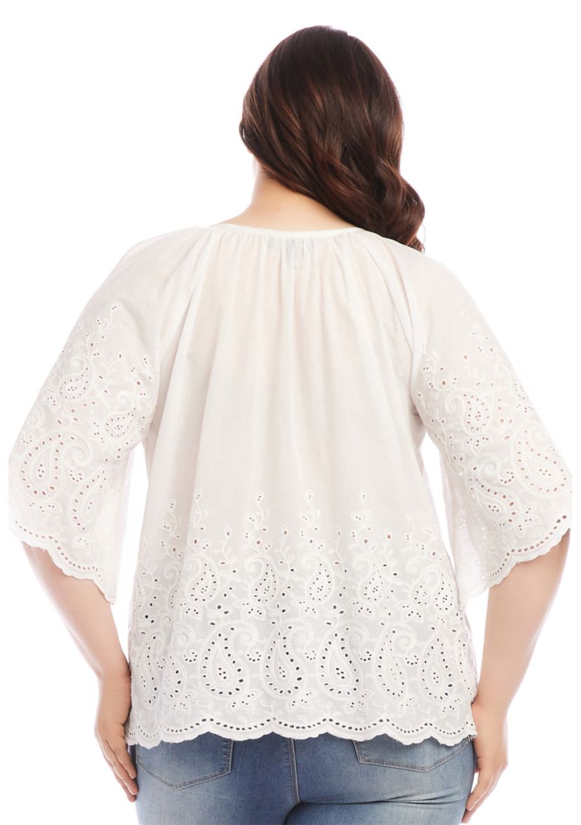Plus Size Embroidered Peasant Top