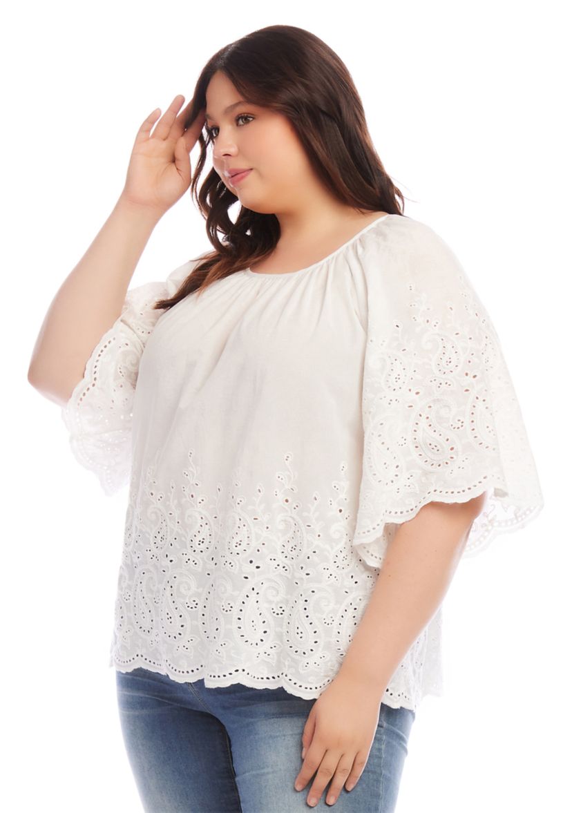 Plus Size Embroidered Peasant Top